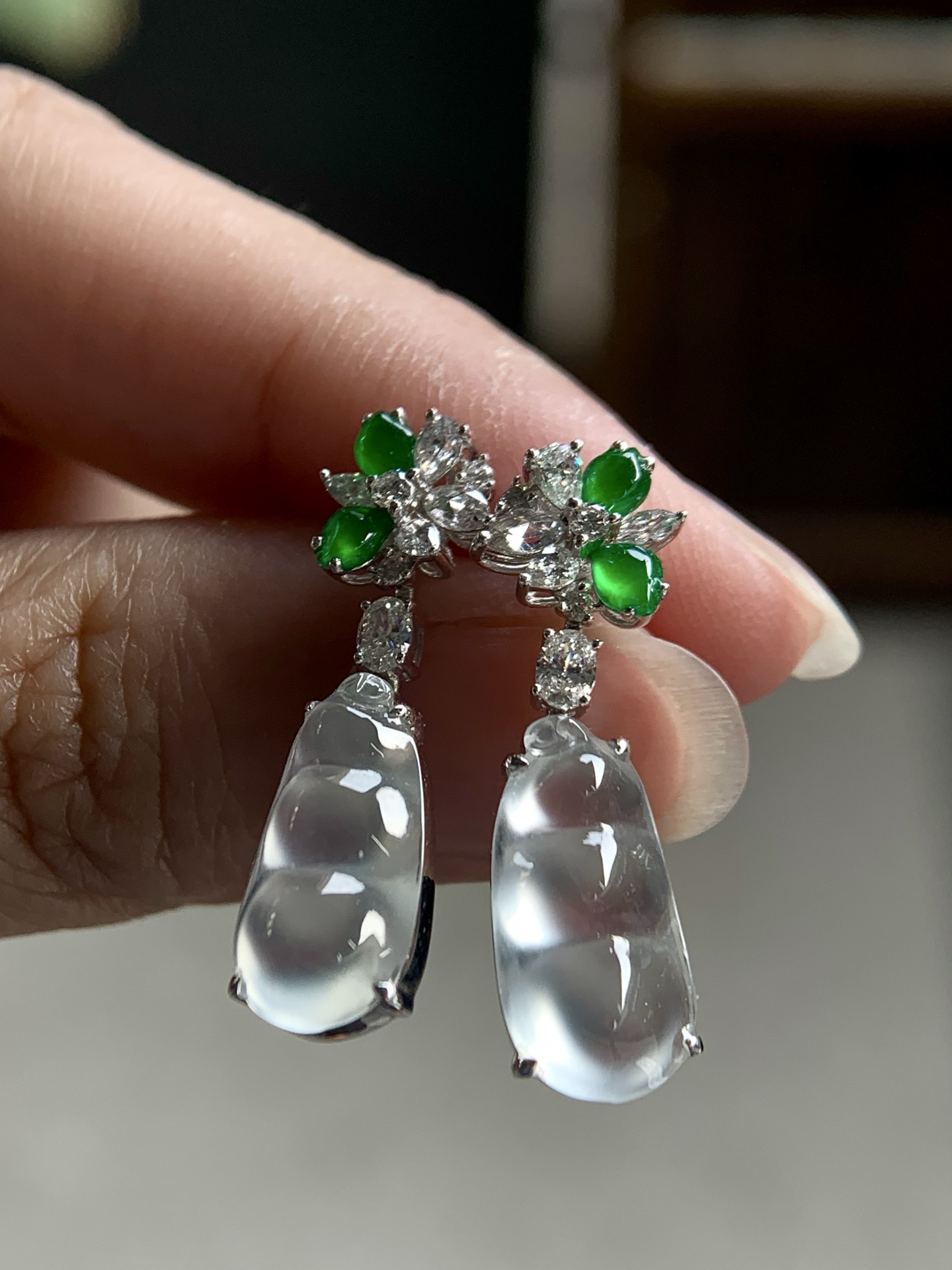 ️ 18k金镶嵌冰福豆耳坠，灵动摇曳，诠释东方雅致尺寸26.5/7.2/5.4，裸石尺寸14.8/