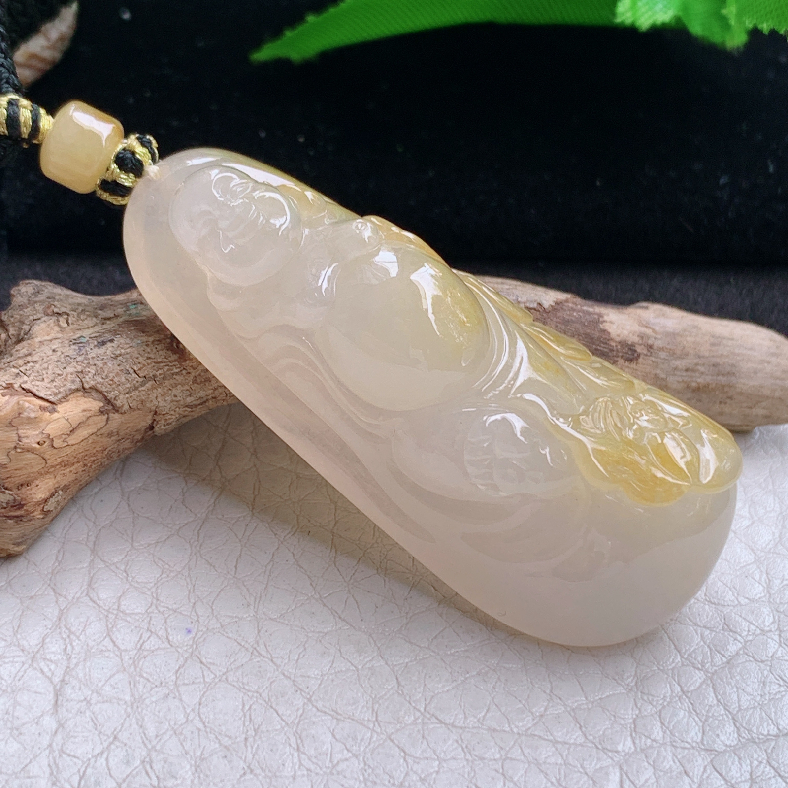 yl实拍54.2*23*15特色缅甸翡翠冰黄立体逍遥佛 站佛玉吊坠 玉挂件