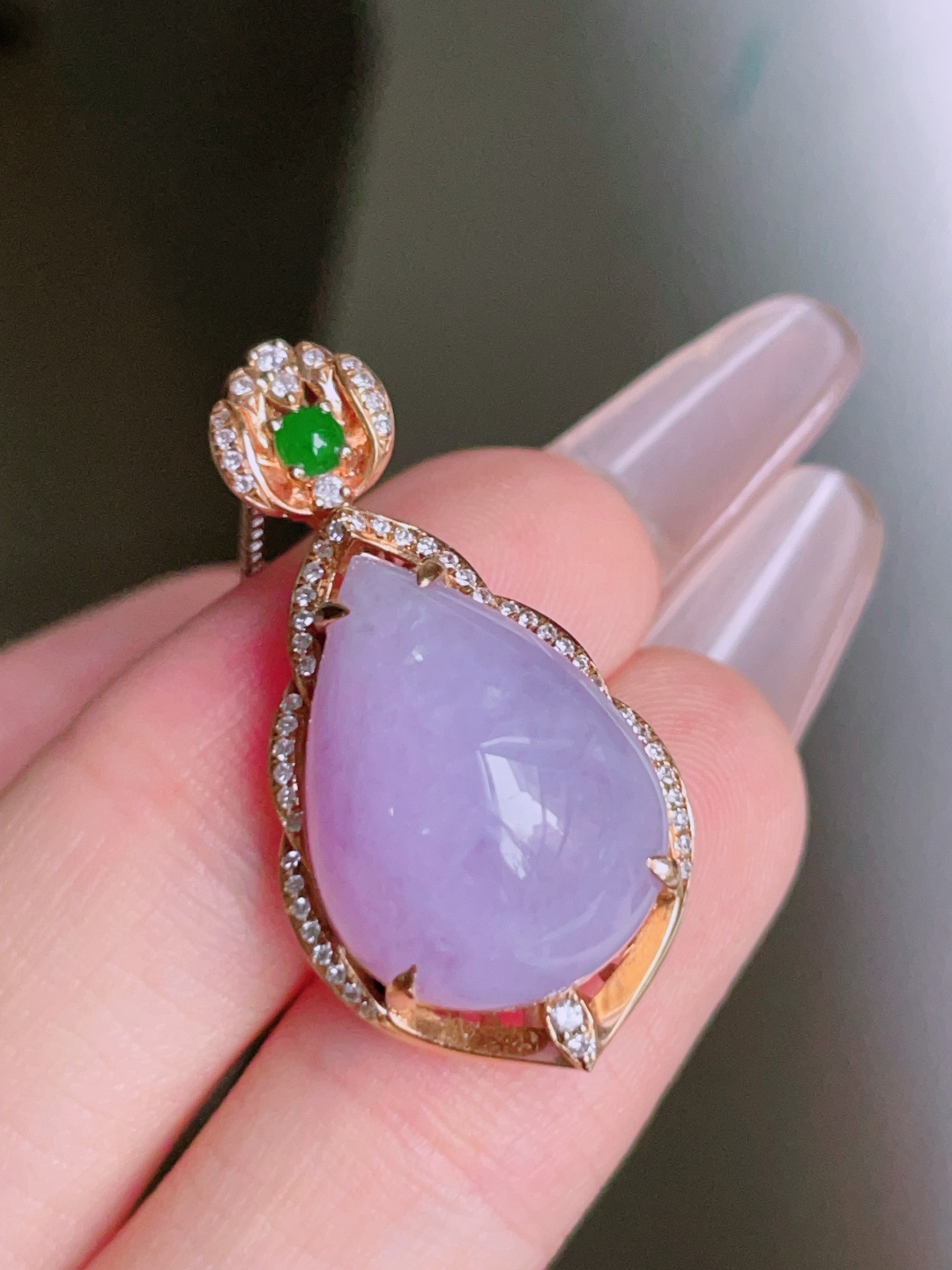 ️ 冰粉紫水滴，色泽浓郁，种老水润，18k金镶嵌 30.1/15.7/12.4，裸石17.7/13