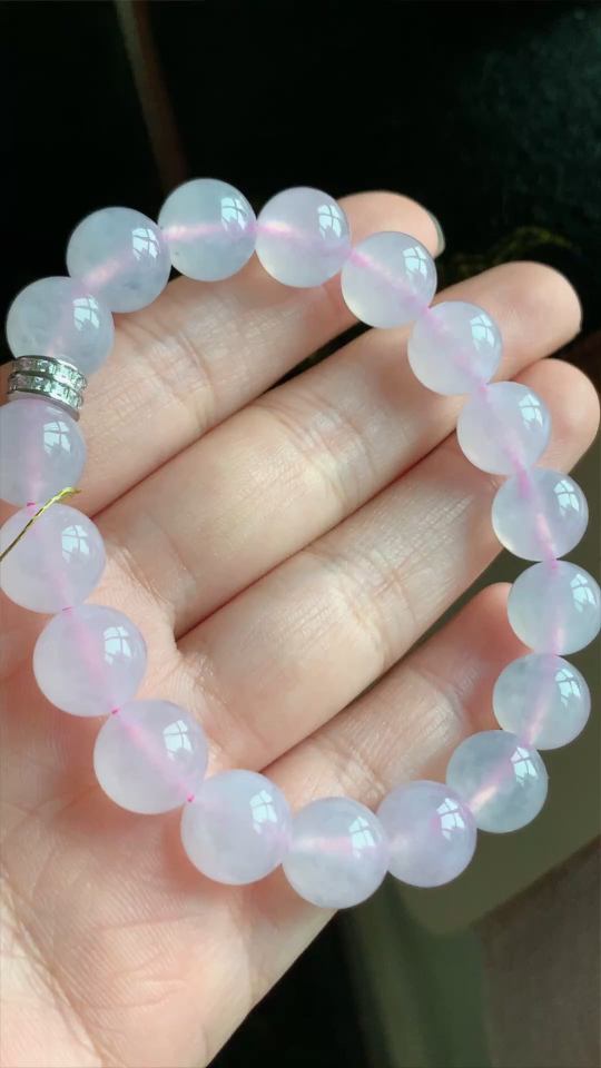 天然翡翠，珠链手串，冰种，紫色，尺寸10.7x424