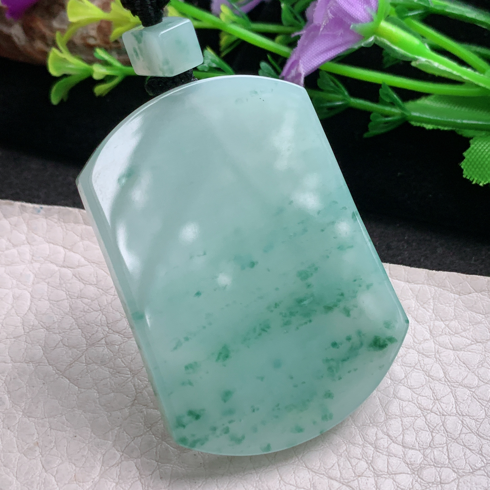 Mut实拍53.8*39.6*5.8缅甸翡翠冰飘花平安无事牌吊坠雕花复古祥云平安牌