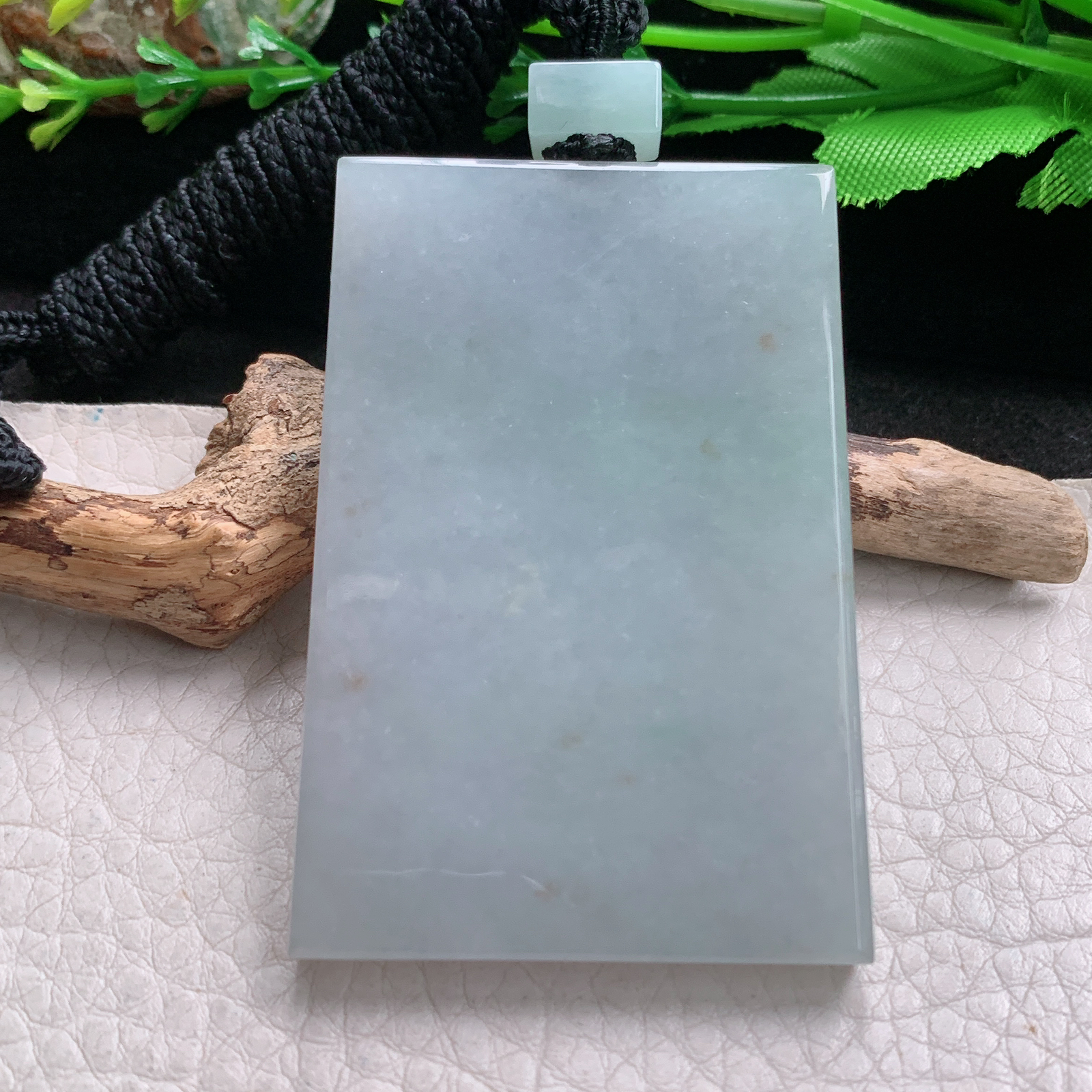 Mut实拍59.5*40*6.3缅甸翡翠平安无事牌吊坠方牌素面玉坠男款四六牌