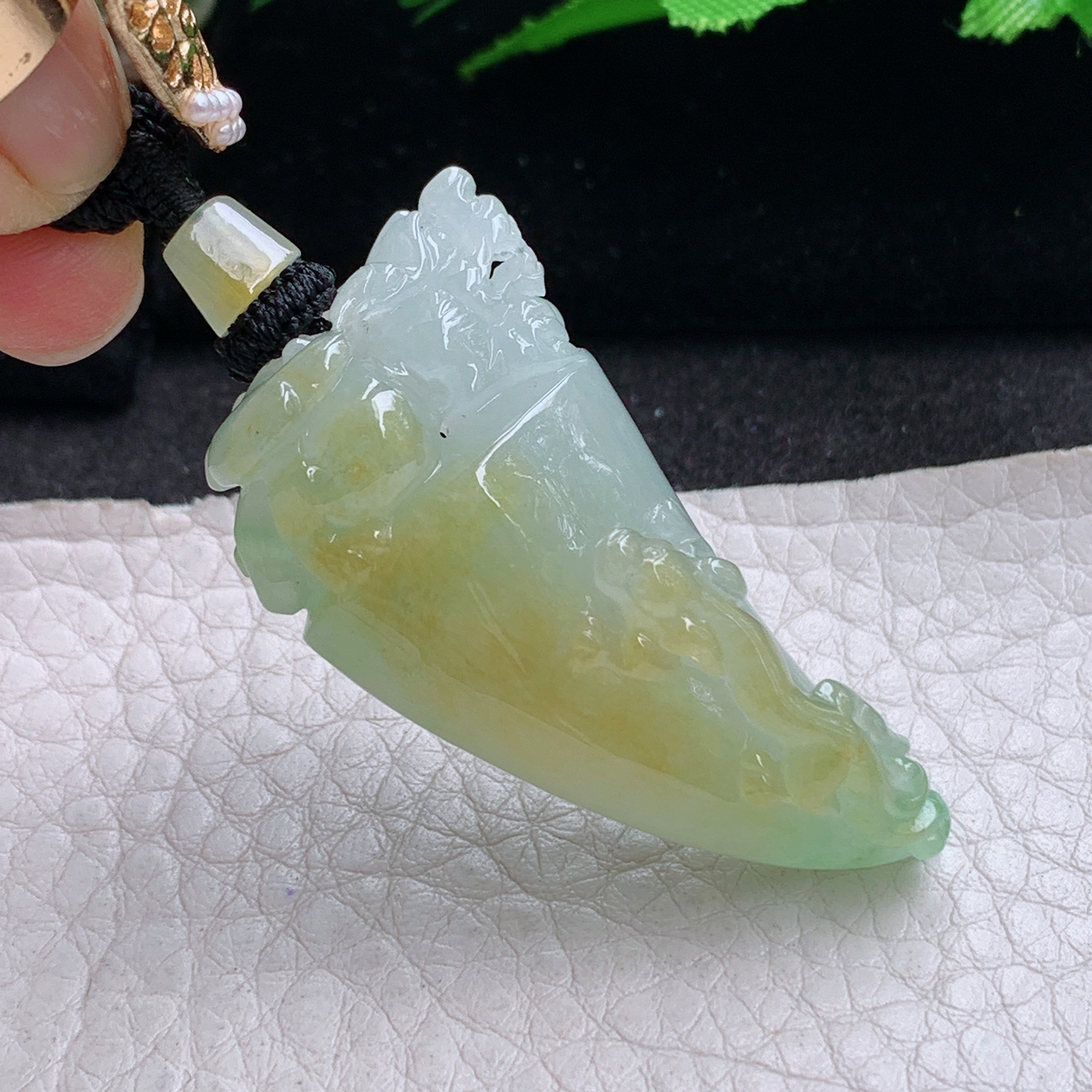 yl实拍43.5*22.8*12缅甸翡翠冰双彩生意兴隆龙牙 龙牌玉吊坠 玉挂件