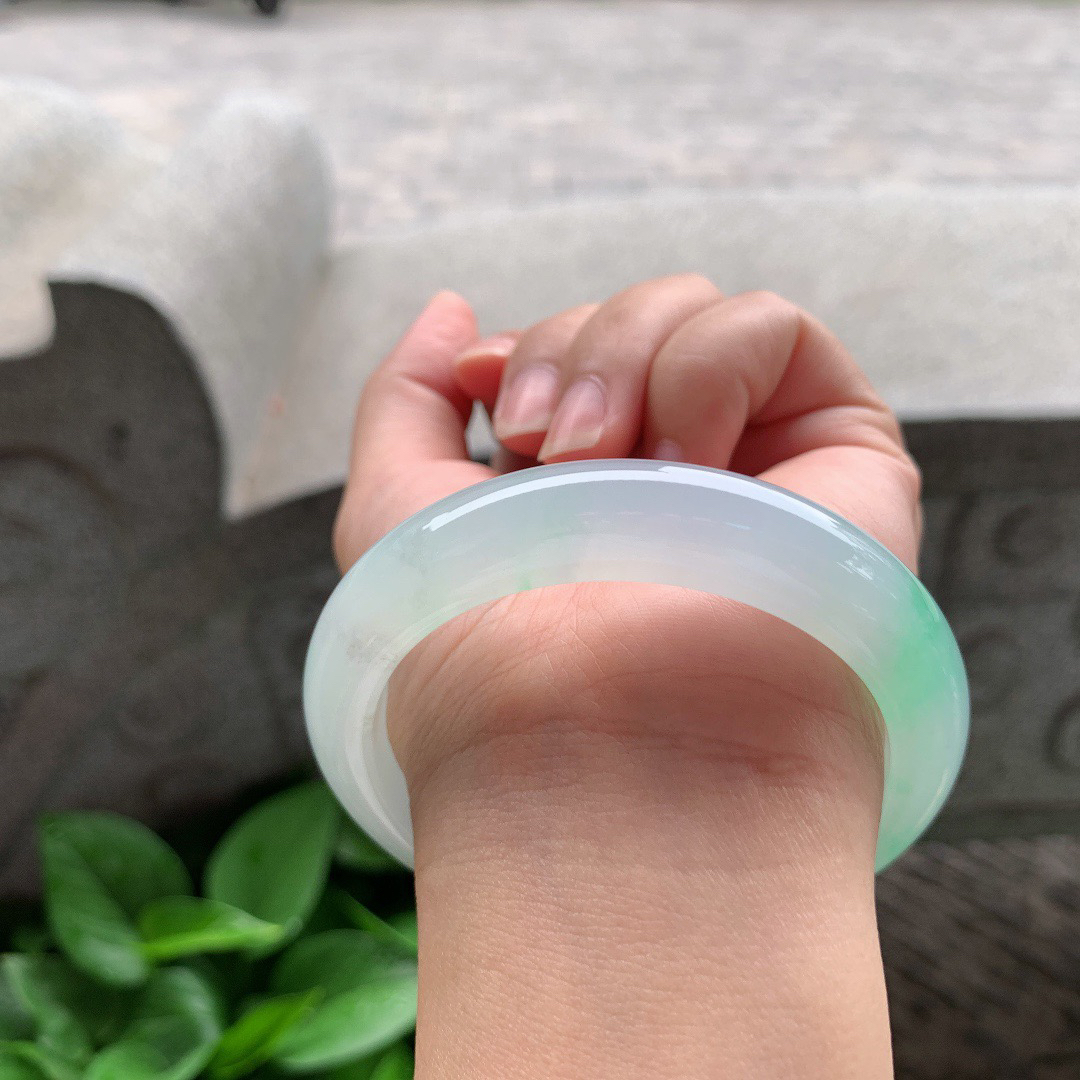 圈口 55.7-12.3-8.9【冰飘绿正圈手镯】正圈55 56可戴