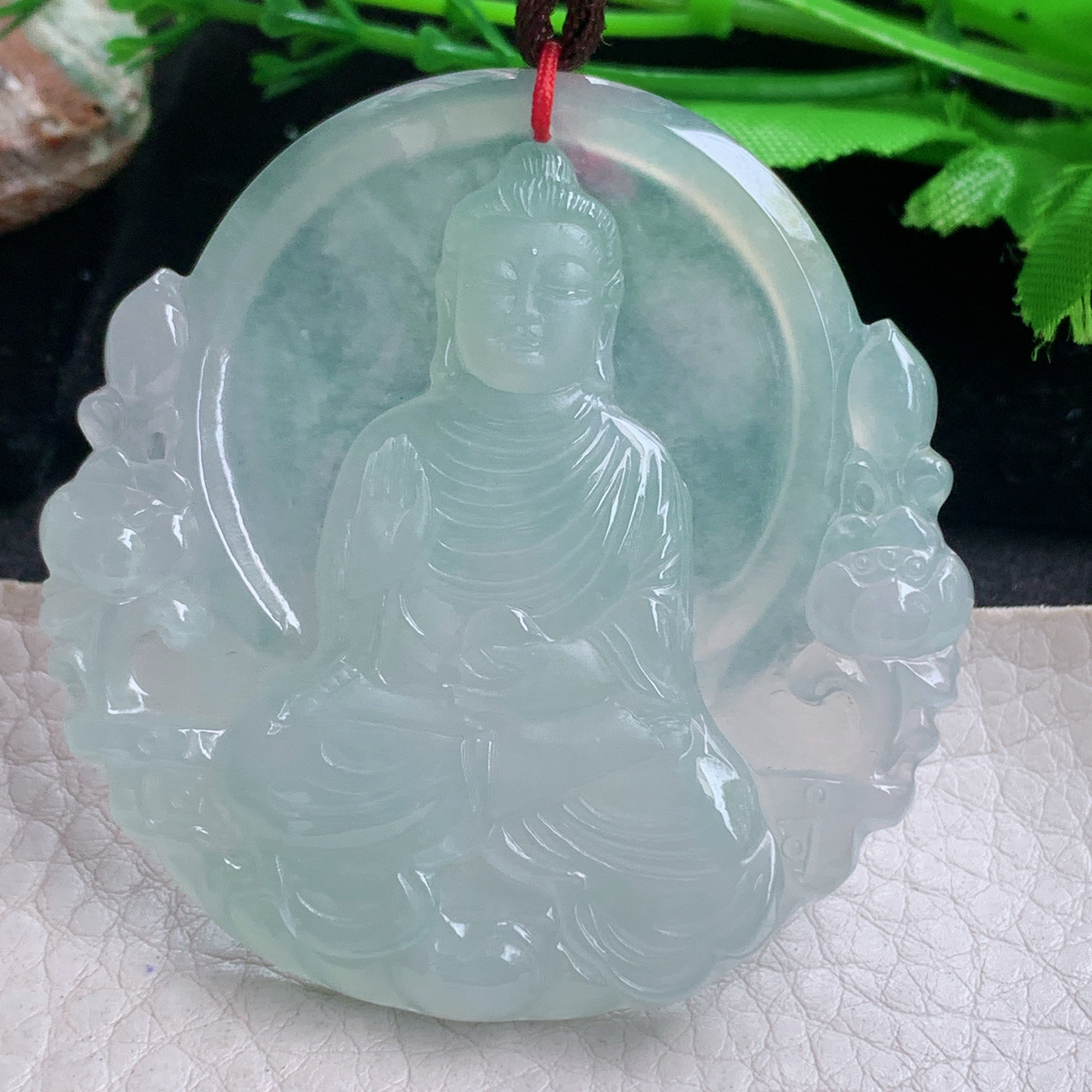 bg实拍54.3*53.2*5.8缅甸翡翠精雕冰晴大日如来佛祖 佛主玉吊坠 玉挂件