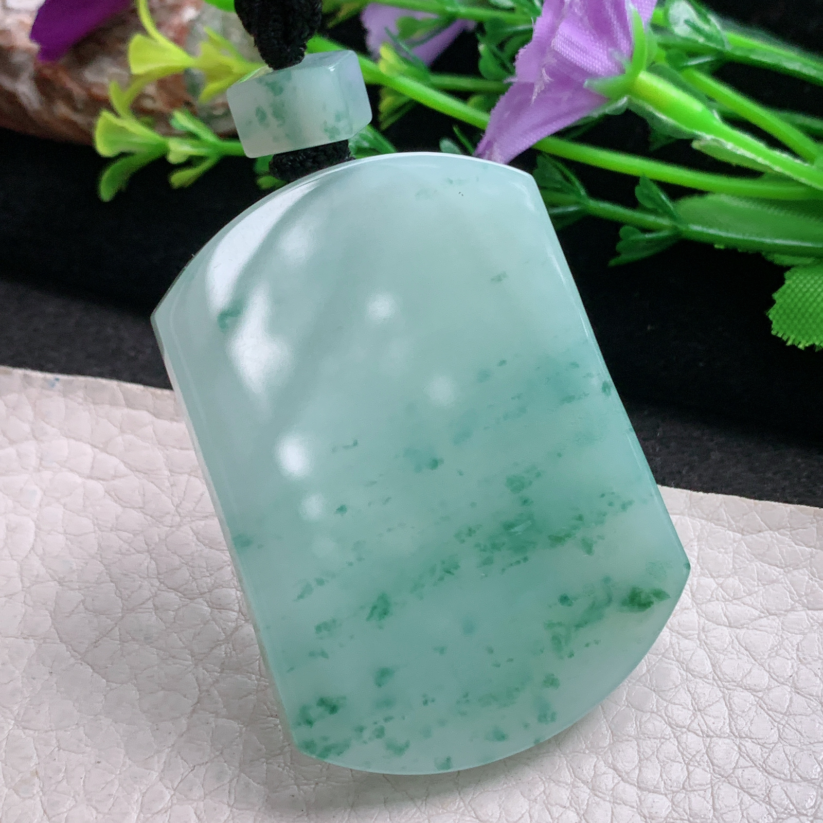 Mut实拍53.8*39.6*5.8缅甸翡翠冰飘花平安无事牌吊坠雕花复古祥云平安牌