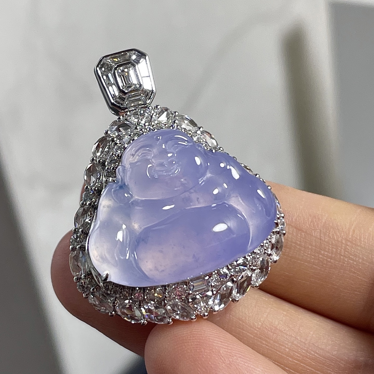 ️冰种佛公吊坠，18k金镶嵌，水润，饱满，无裂，裸石尺寸17.2/22/5--33.2/26.2/