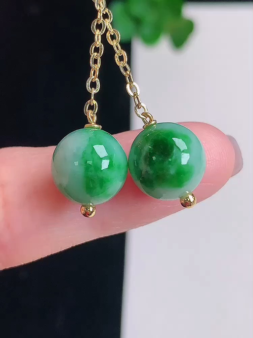  ，14k包金镶飘绿耳坠，无裂，尺寸9.3mm，编号y230344 21