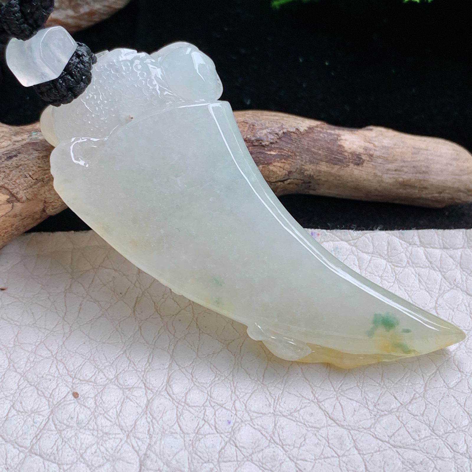 yl实拍56*24.2*10缅甸翡翠冰黄生意兴隆龙牙 龙牌玉吊坠 玉挂件