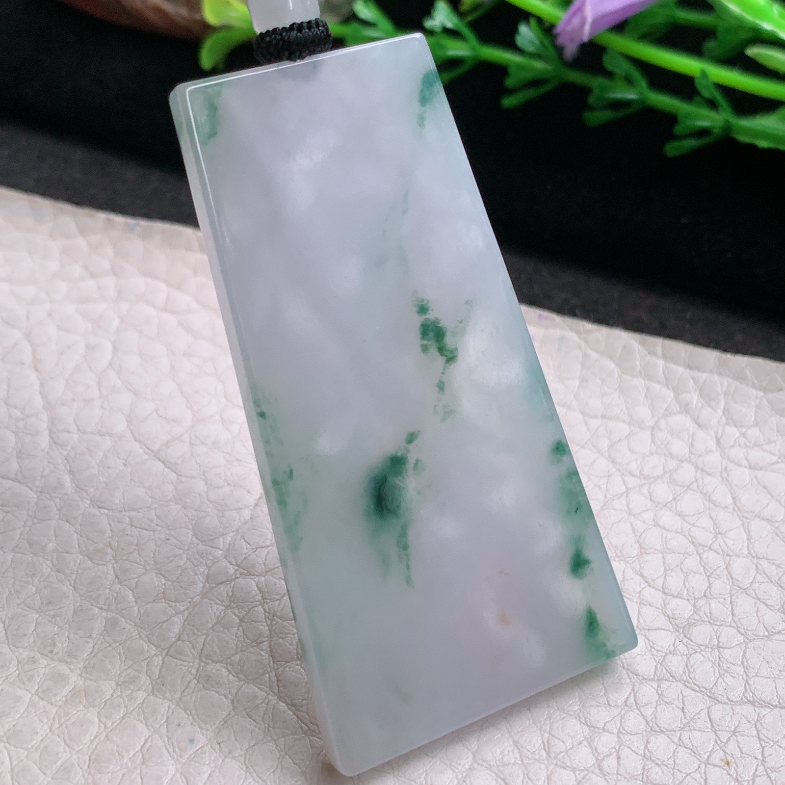 Mut实拍58*30*4.8缅甸翡翠飘花平安无事牌吊坠