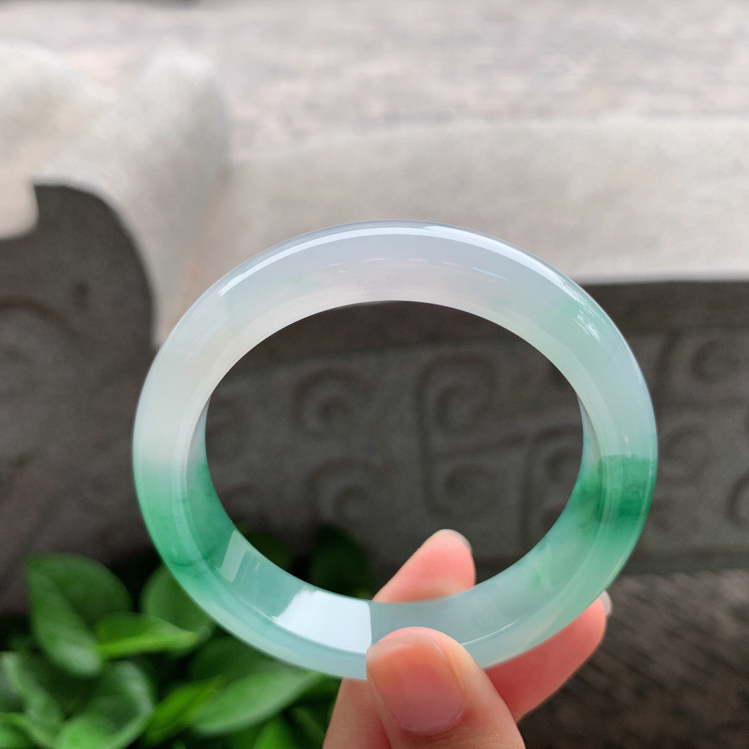 圈口54.8-12.5-8.6 【冰飘绿正圈手镯】正圈54 55可戴