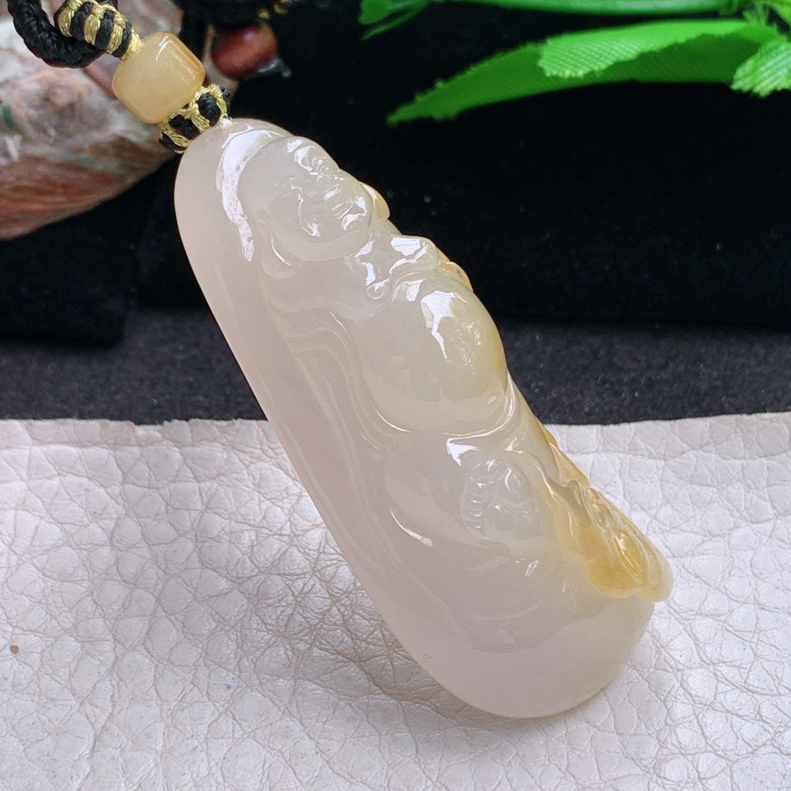 yl实拍54.2*23*15特色缅甸翡翠冰黄立体逍遥佛 站佛玉吊坠 玉挂件