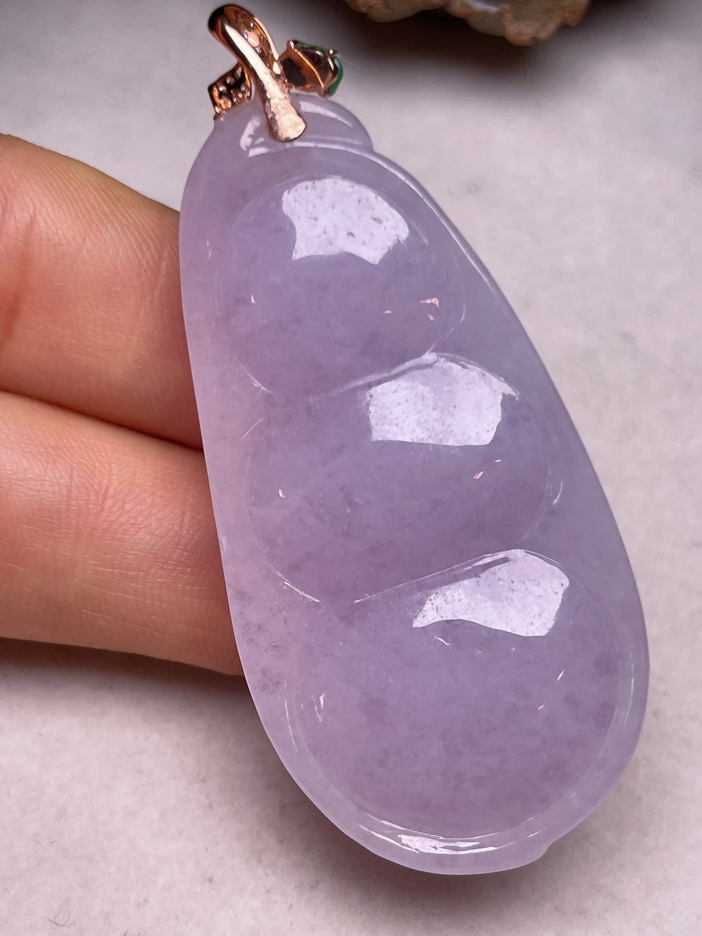 ️ 18K金镶大福豆，冰糯种满紫，无裂，一手货源长57.5，裸石尺寸52.7/25.5/13，编号