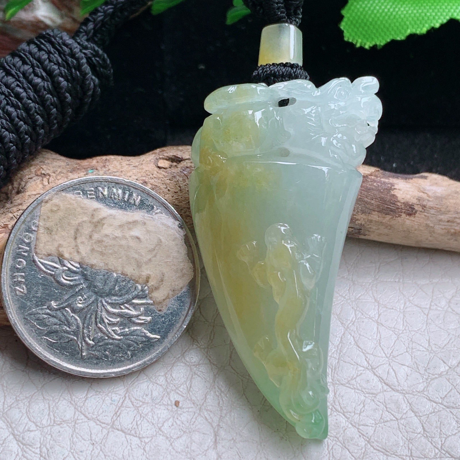 yl实拍43.5*22.8*12缅甸翡翠冰双彩生意兴隆龙牙 龙牌玉吊坠 玉挂件