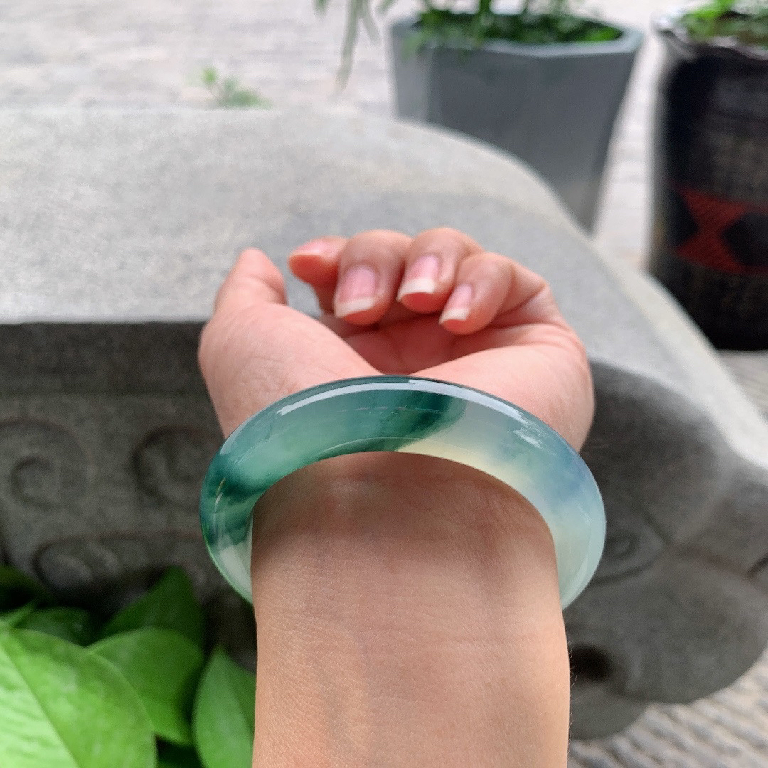 小圈口 52.8-11.2-9.3【高冰飘花正圈手镯】正圈52 53可戴