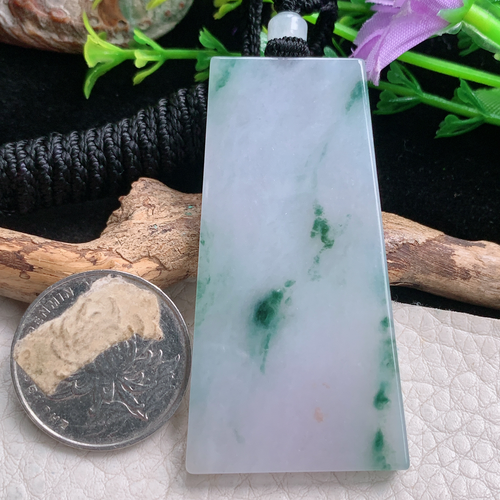 Mut实拍58*30*4.8缅甸翡翠飘花平安无事牌吊坠