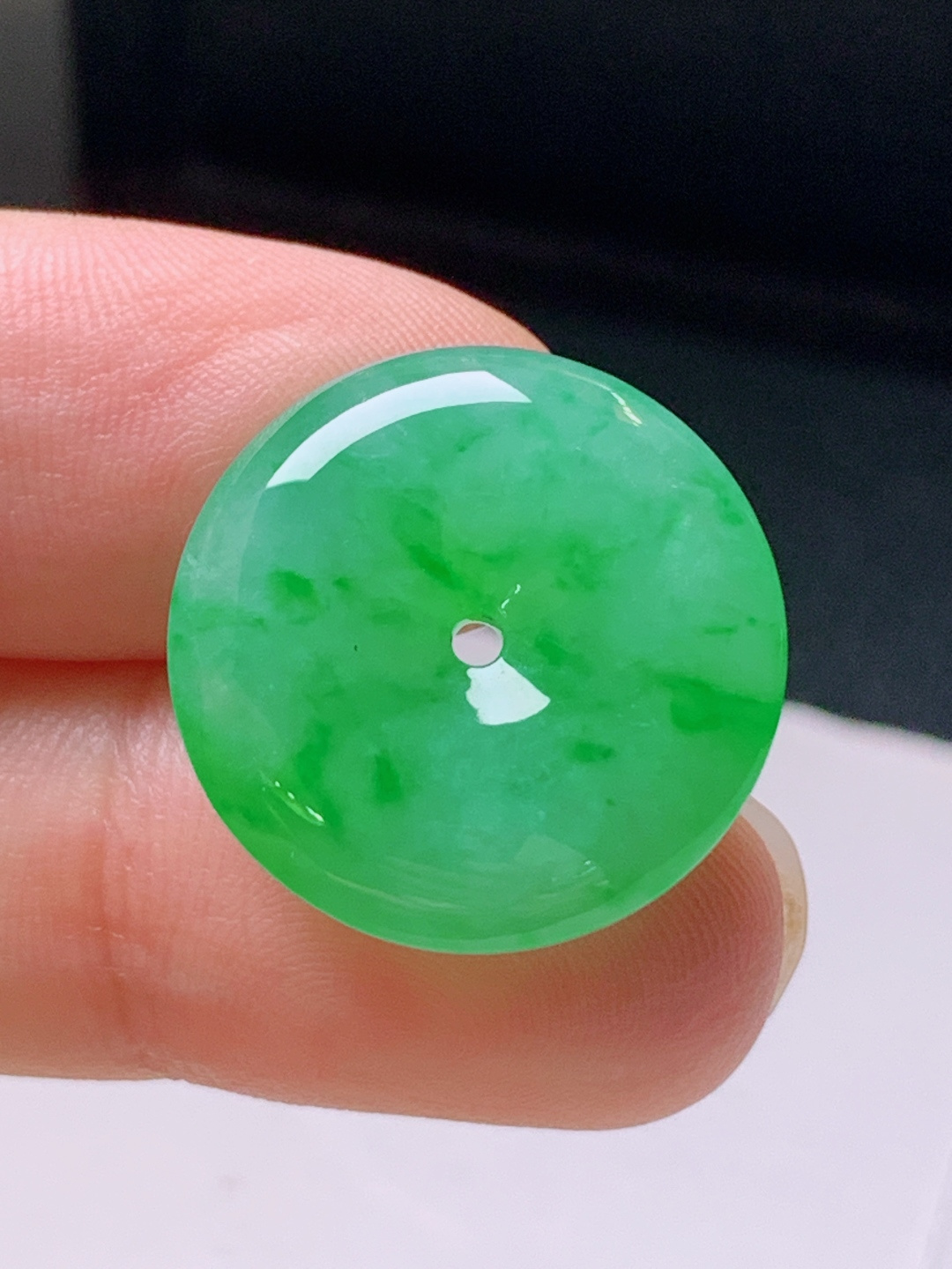 ️ 冰阳绿平安扣，无裂色阳水润，裸石19.8-5.1
