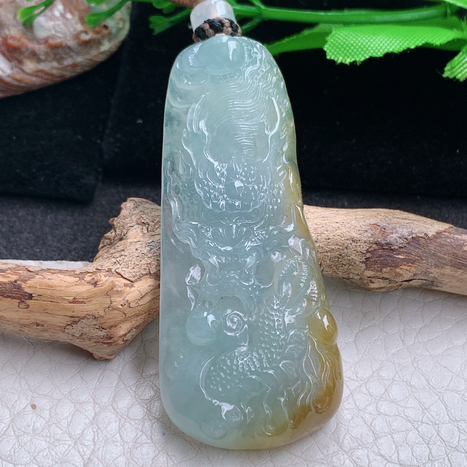 yl实拍57.5*25*6缅甸翡翠冰双彩霸气龙牌  龙行天下玉吊坠 玉挂件