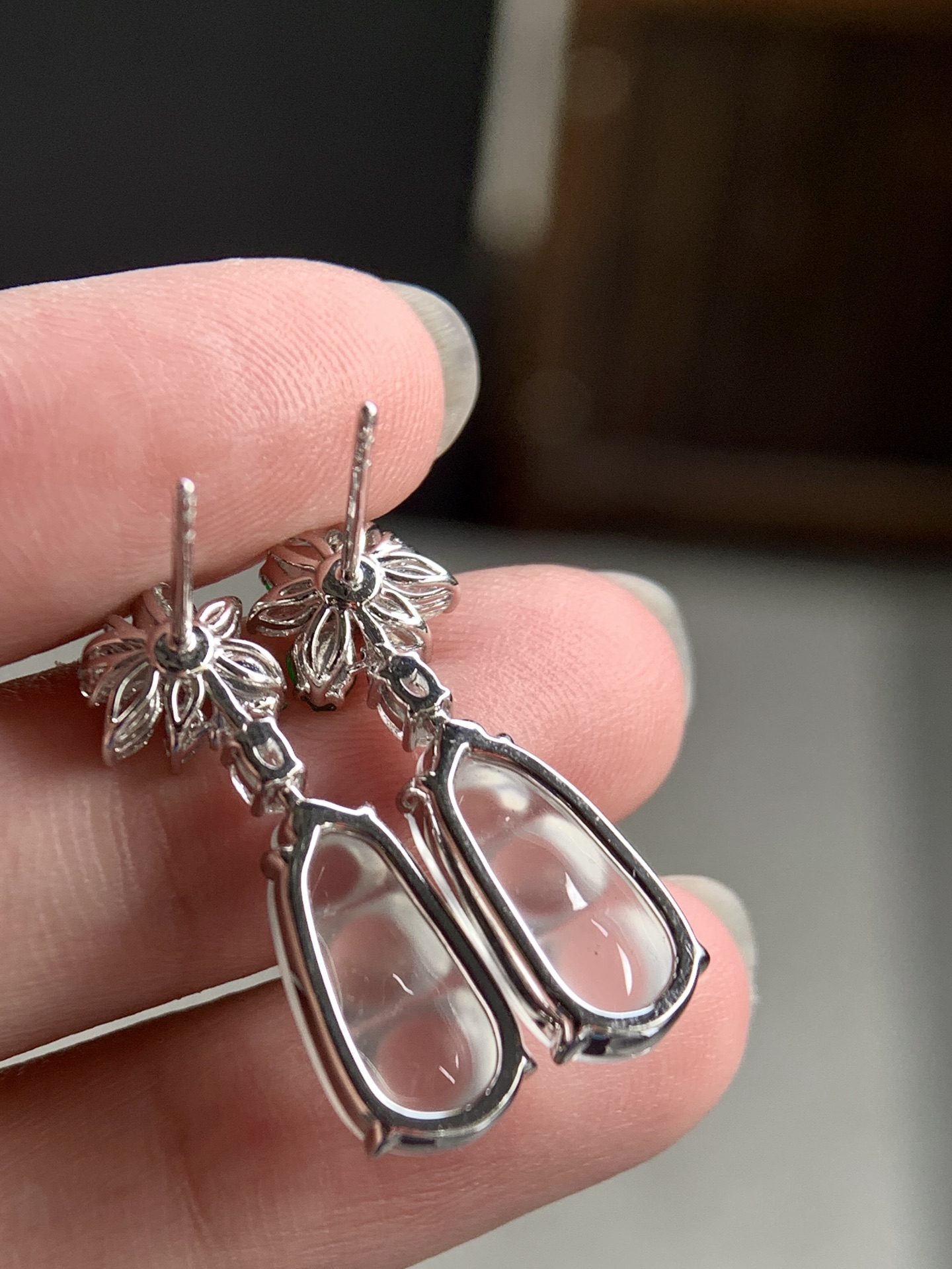 ️ 18k金镶嵌冰福豆耳坠，灵动摇曳，诠释东方雅致尺寸26.5/7.2/5.4，裸石尺寸14.8/7.5