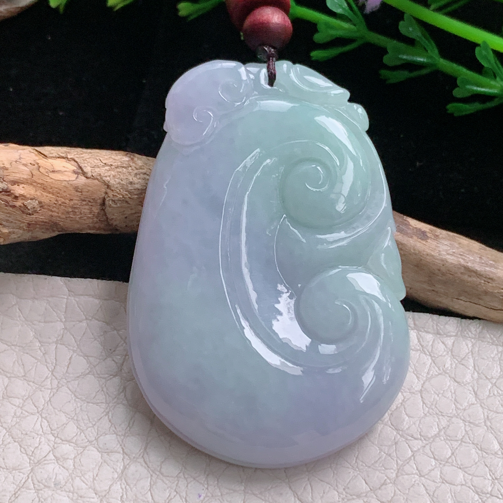 zen实拍51.8*34.8*6.8缅甸翡翠紫罗兰如意吊坠春带彩吉祥如意项坠