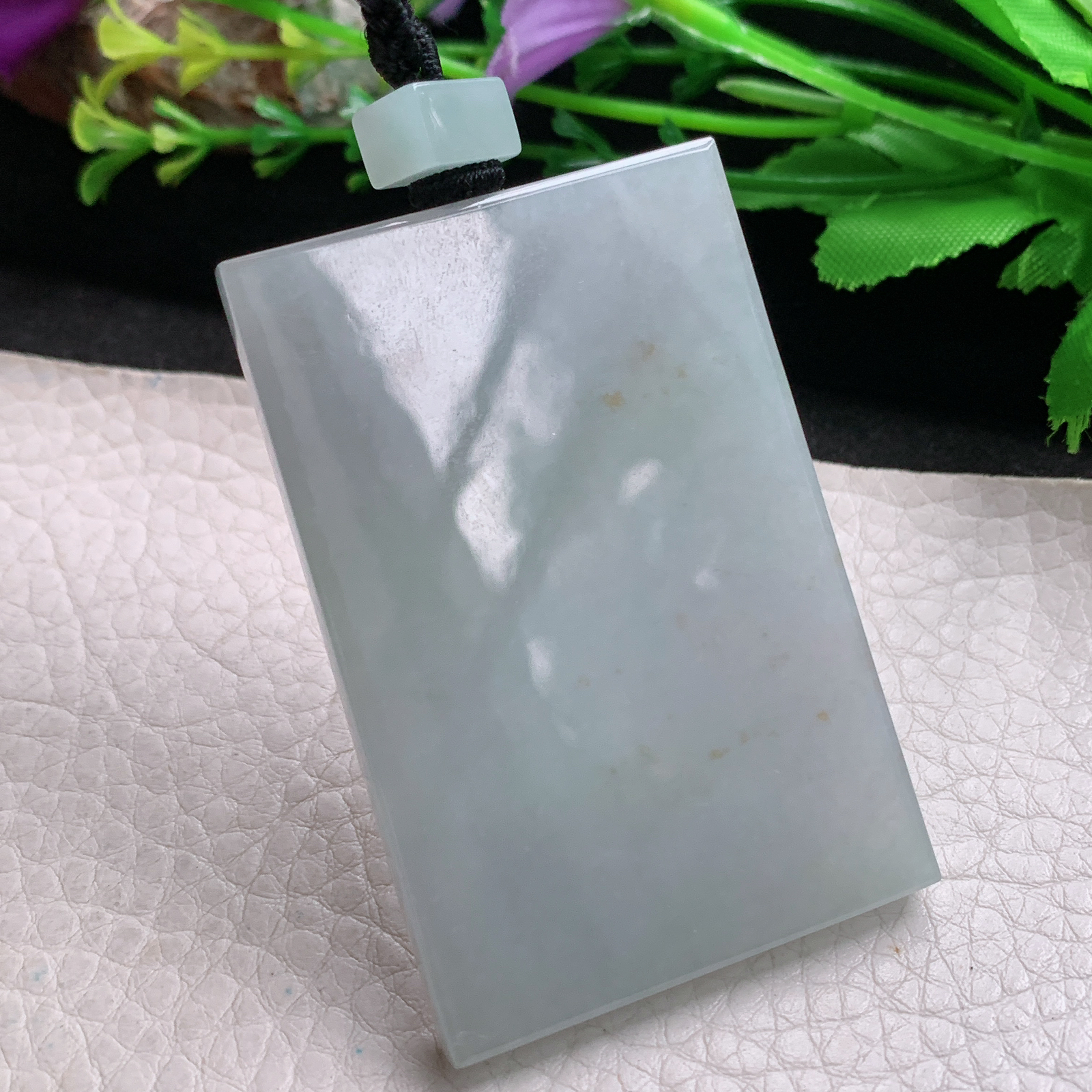 Mut实拍59.5*40*6.3缅甸翡翠平安无事牌吊坠方牌素面玉坠男款四六牌