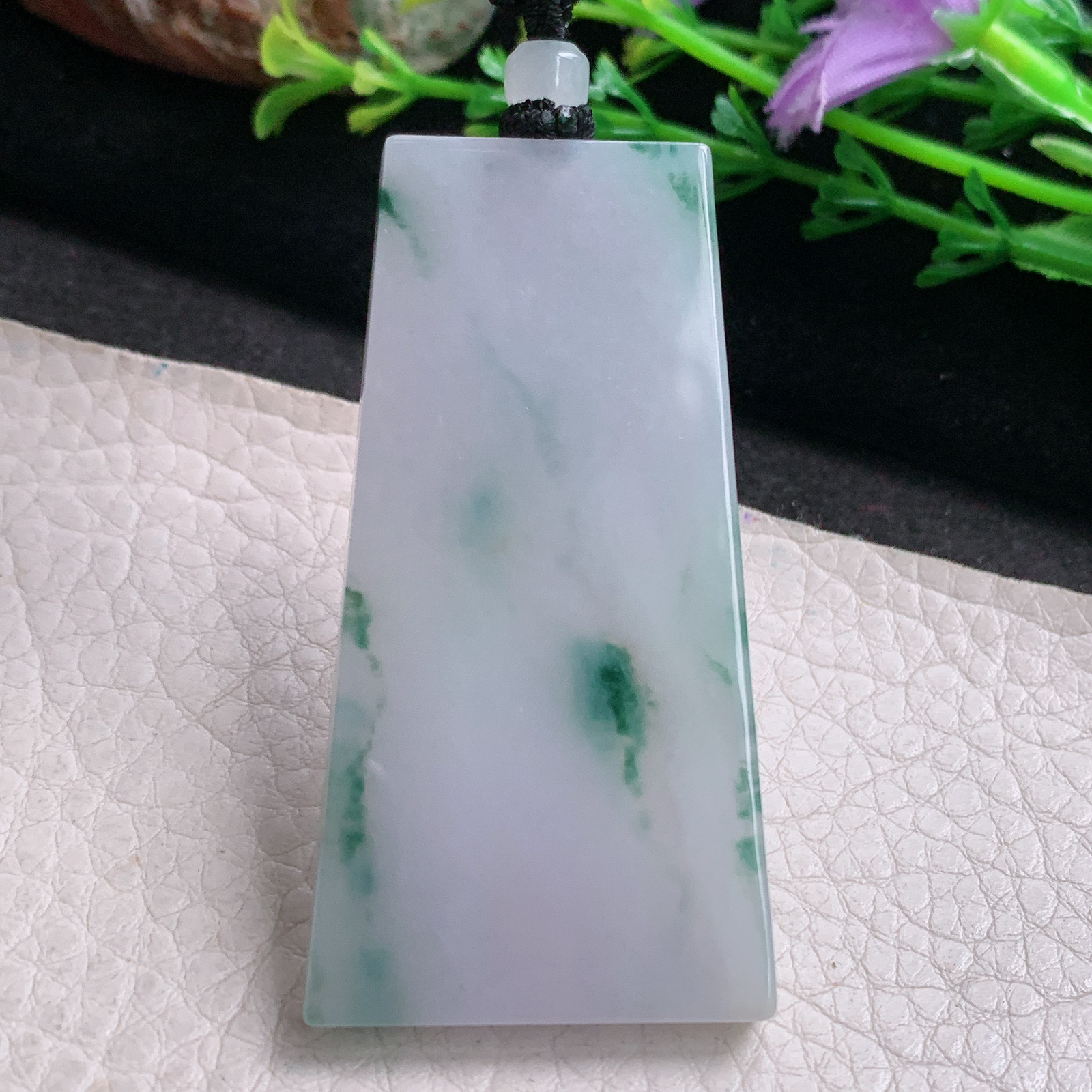 Mut实拍58*30*4.8缅甸翡翠飘花平安无事牌吊坠