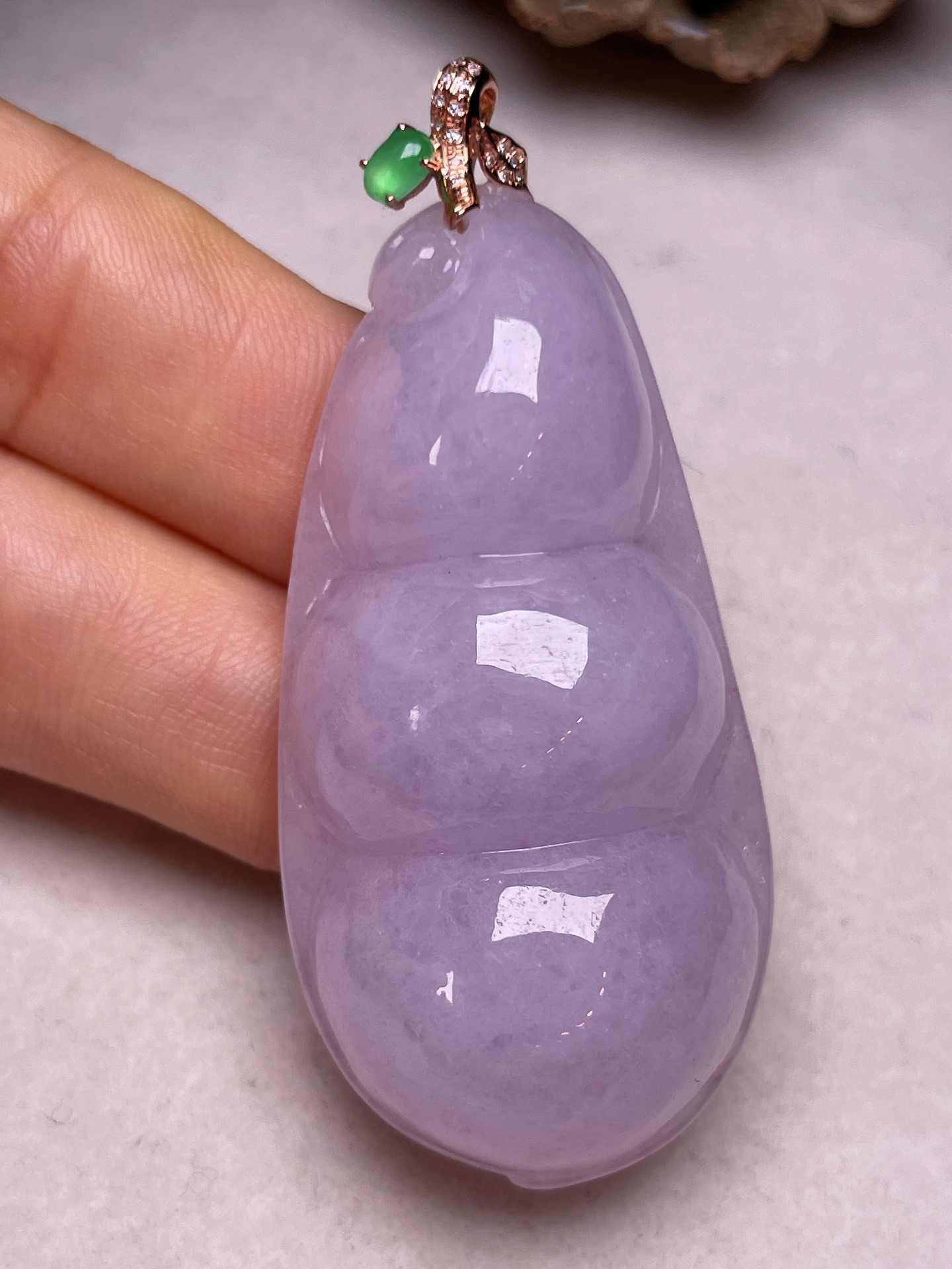 ️ 18K金镶大福豆，冰糯种满紫，无裂，一手货源长57.5，裸石尺寸52.7/25.5/13，编号