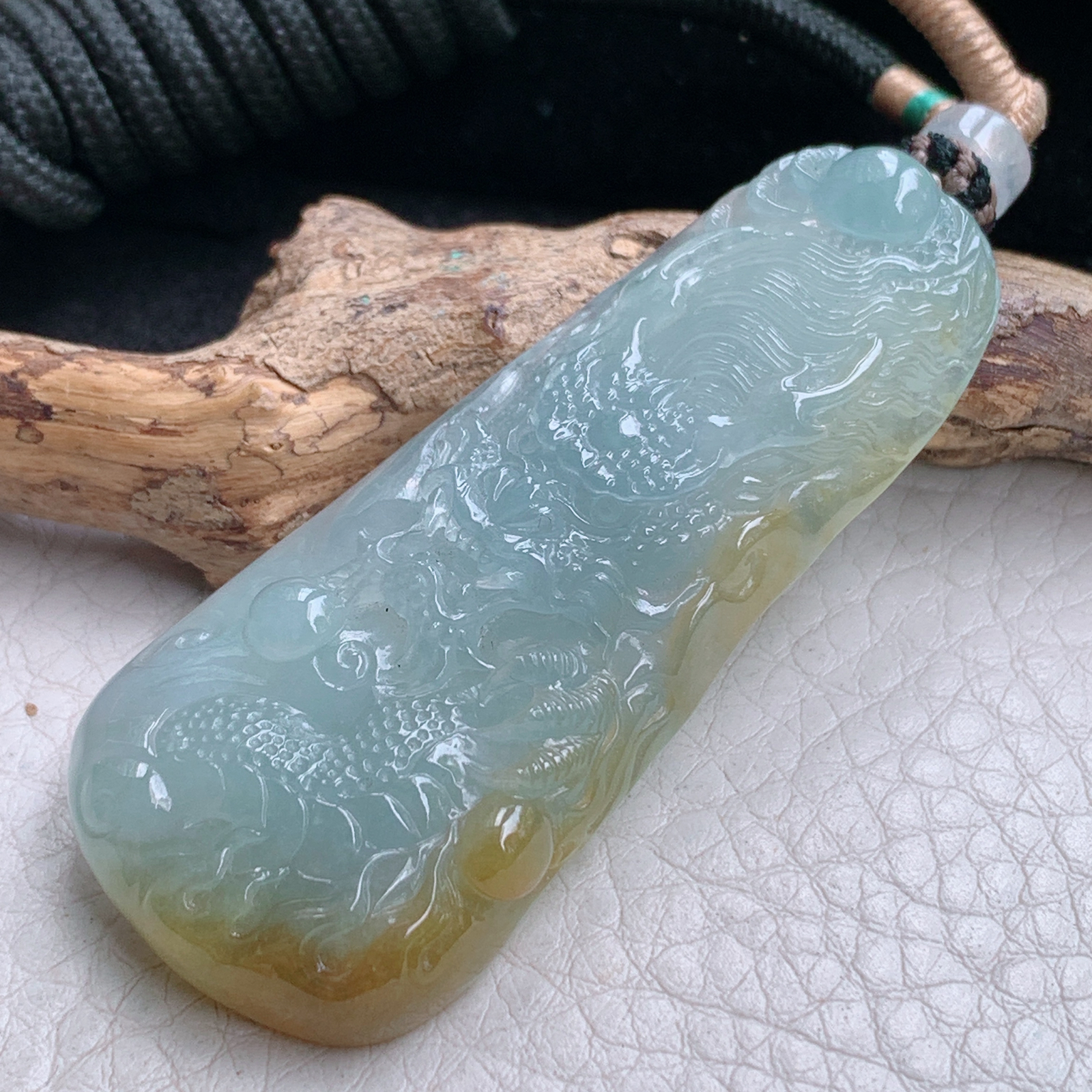 yl实拍57.5*25*6缅甸翡翠冰双彩霸气龙牌  龙行天下玉吊坠 玉挂件