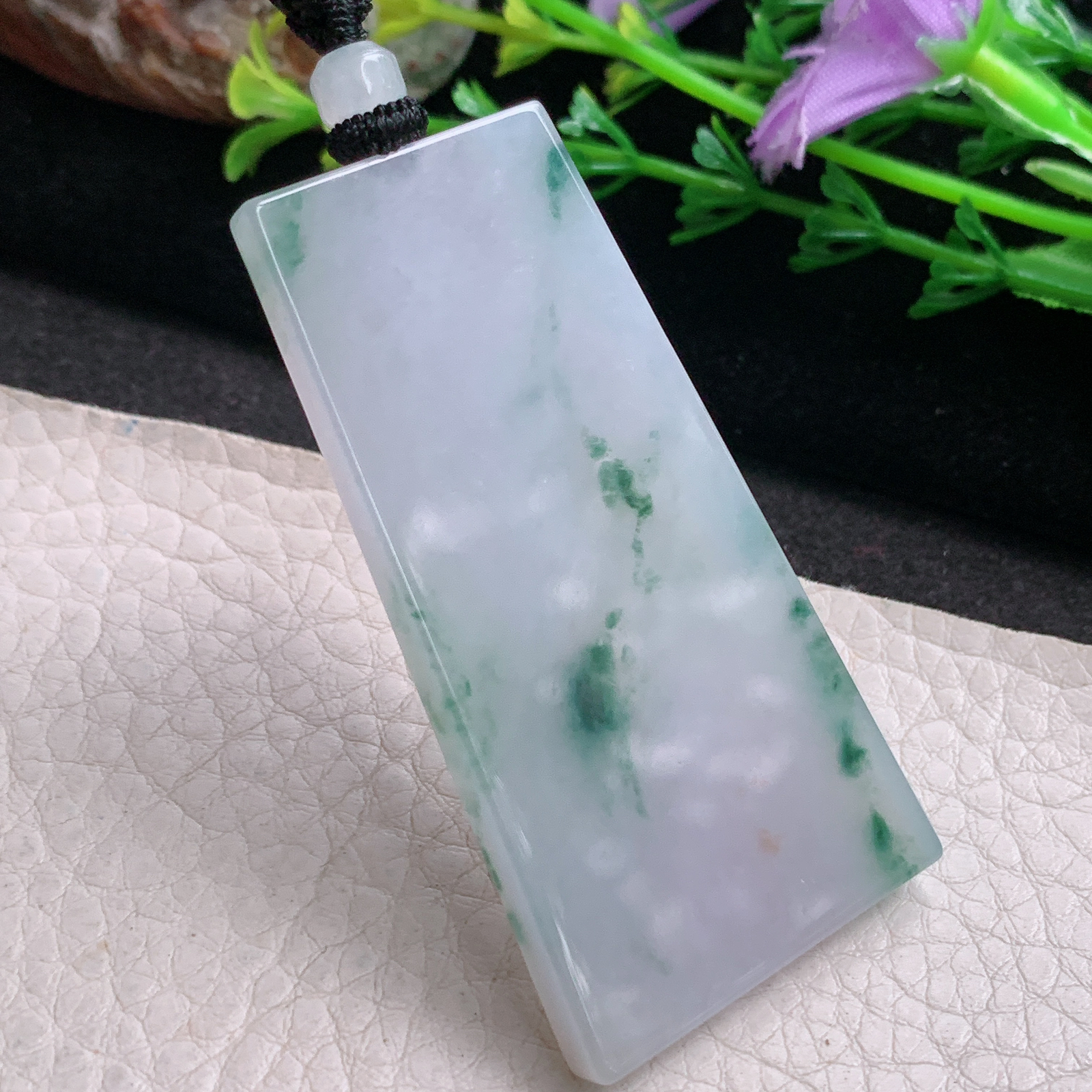 Mut实拍58*30*4.8缅甸翡翠飘花平安无事牌吊坠