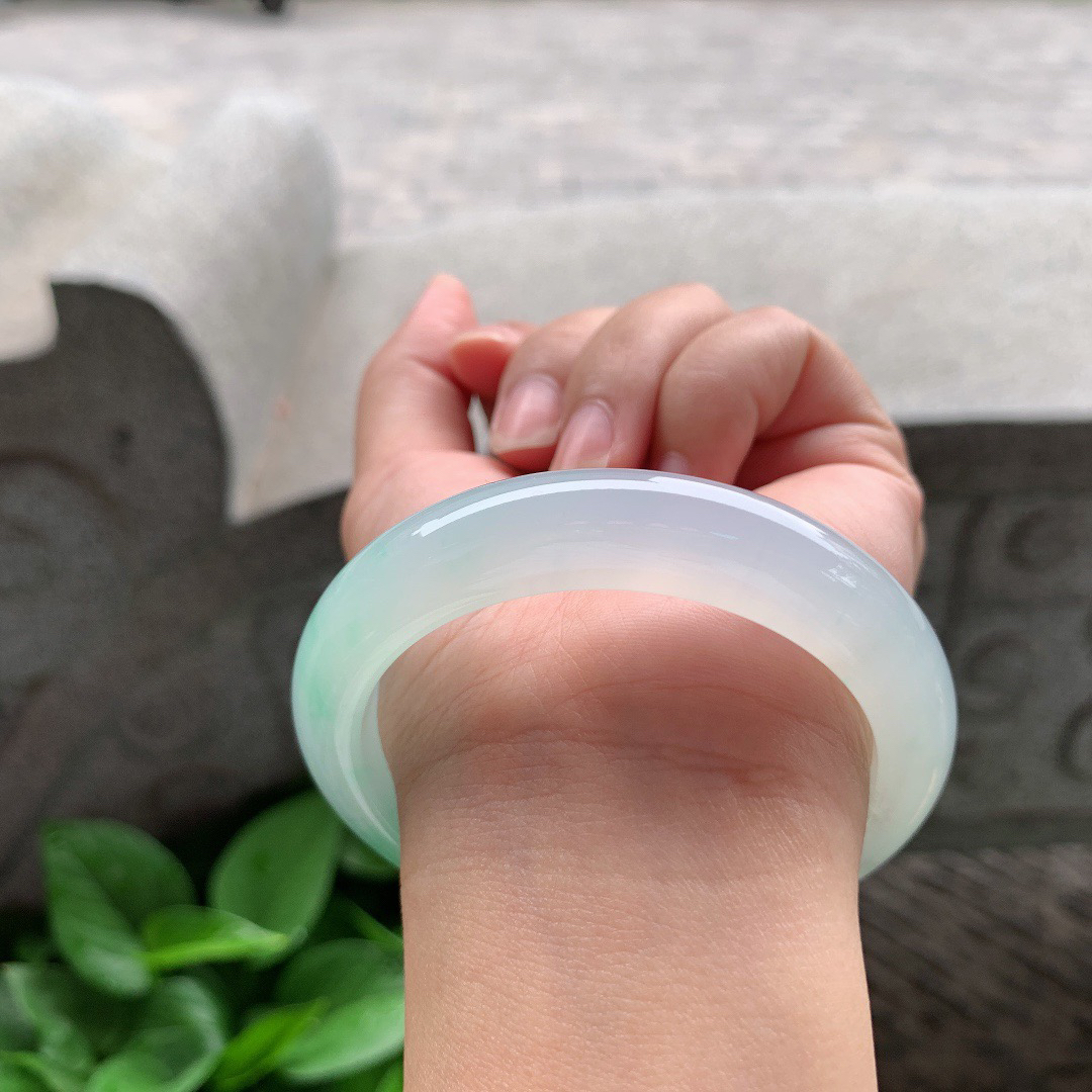 圈口 55.7-12.3-8.9【冰飘绿正圈手镯】正圈55 56可戴