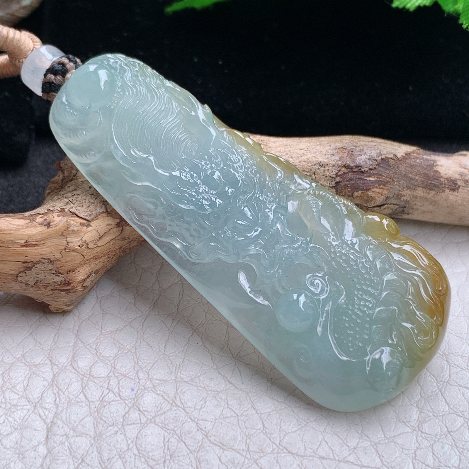 yl实拍57.5*25*6缅甸翡翠冰双彩霸气龙牌  龙行天下玉吊坠 玉挂件