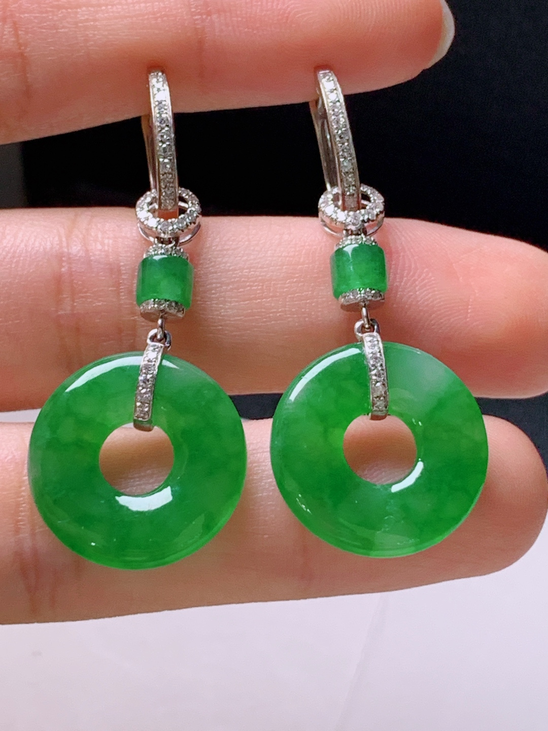 ️ 冰阳绿甜甜圈耳坠，无裂色阳，裸石17.8-3.4