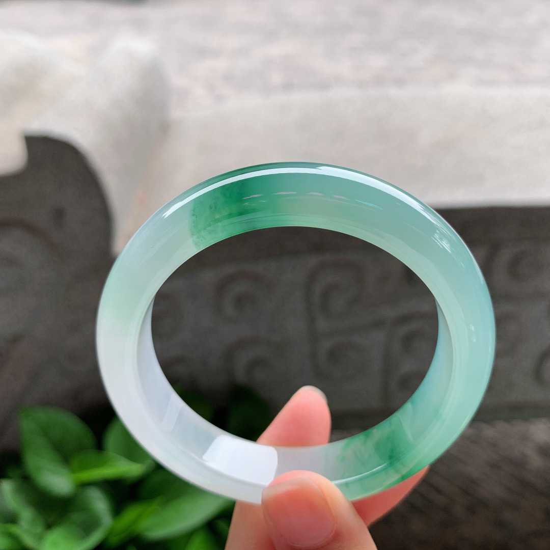 圈口54.8-12.5-8.6 【冰飘绿正圈手镯】正圈54 55可戴