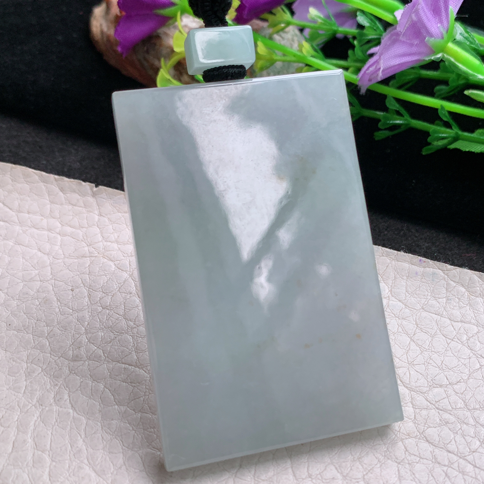 Mut实拍59.5*40*6.3缅甸翡翠平安无事牌吊坠方牌素面玉坠男款四六牌