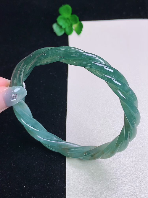 蓝水雕花手镯，无裂，尺寸60.6/8.8/7.1，№:y2361  20