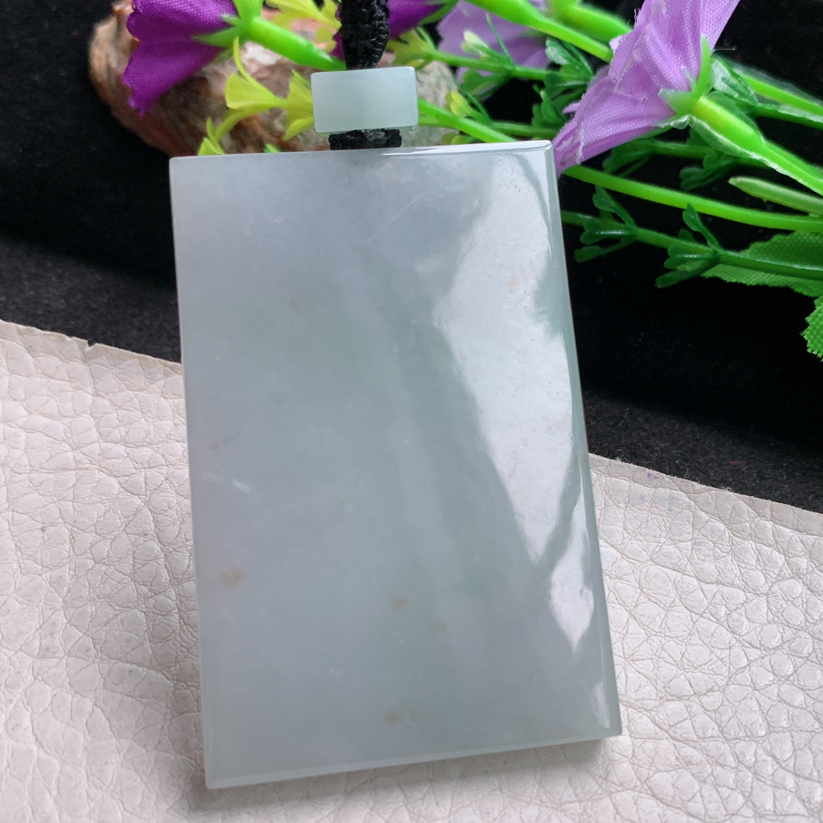 Mut实拍59.5*40*6.3缅甸翡翠平安无事牌吊坠方牌素面玉坠男款四六牌