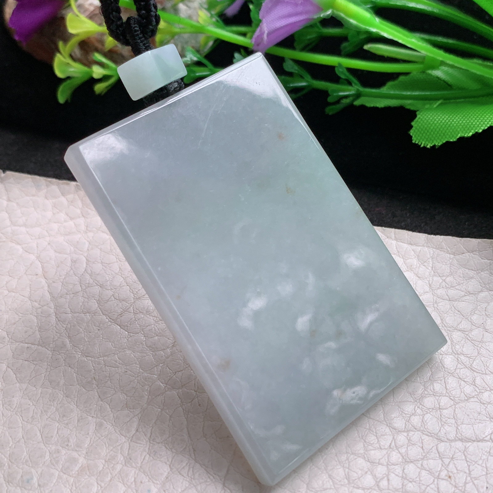 Mut实拍59.5*40*6.3缅甸翡翠平安无事牌吊坠方牌素面玉坠男款四六牌