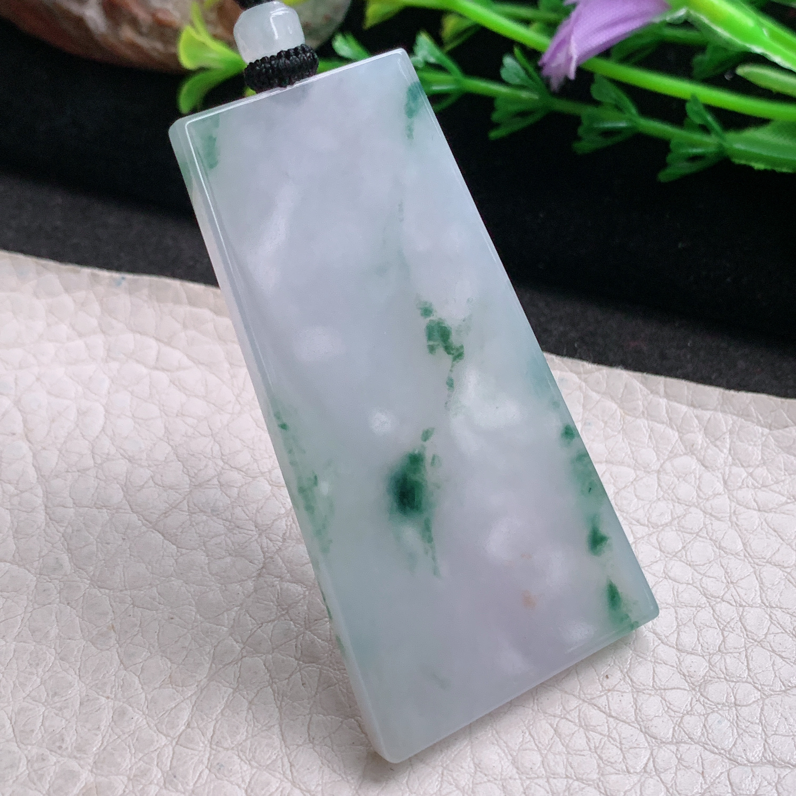 Mut实拍58*30*4.8缅甸翡翠飘花平安无事牌吊坠