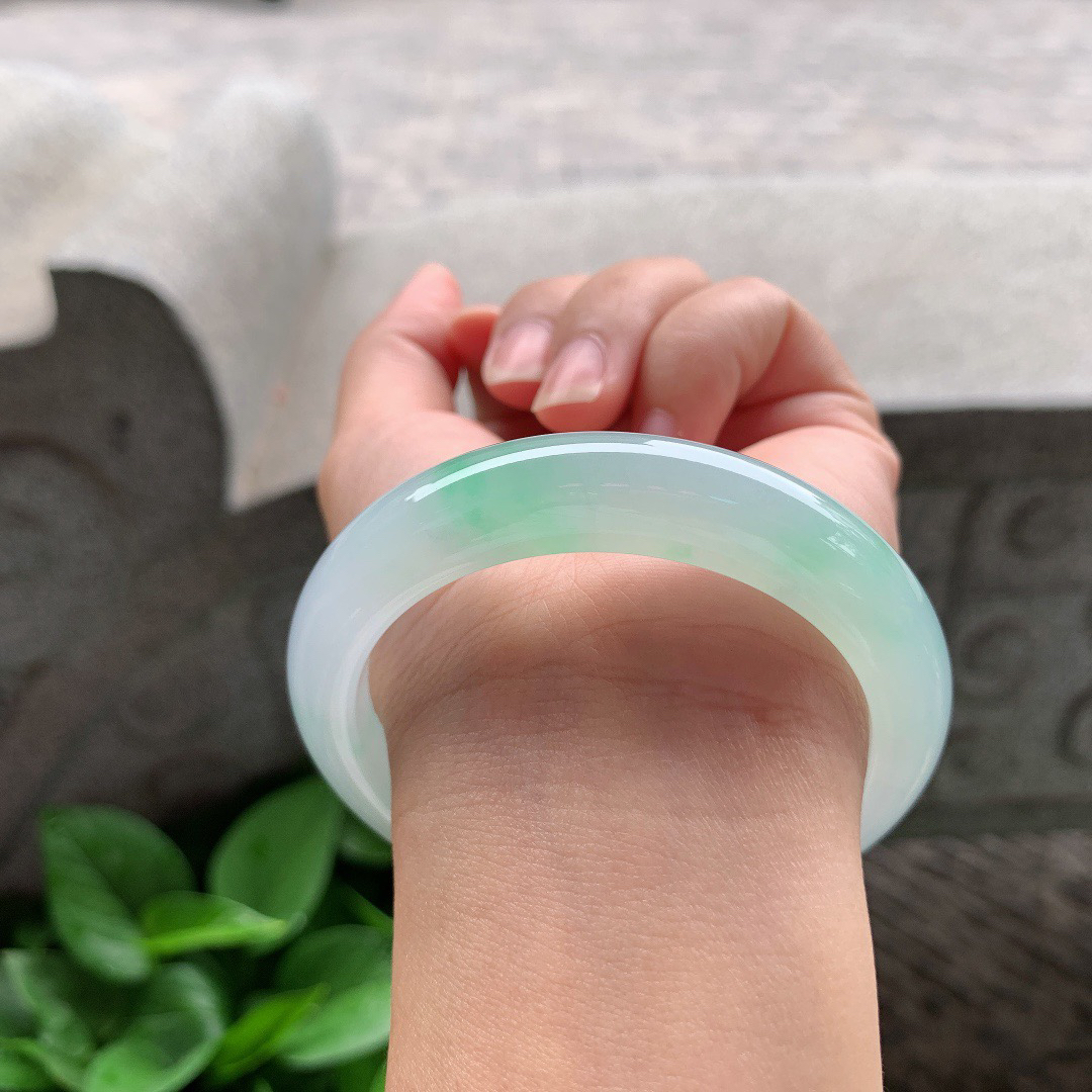 圈口 55.7-12.3-8.9【冰飘绿正圈手镯】正圈55 56可戴