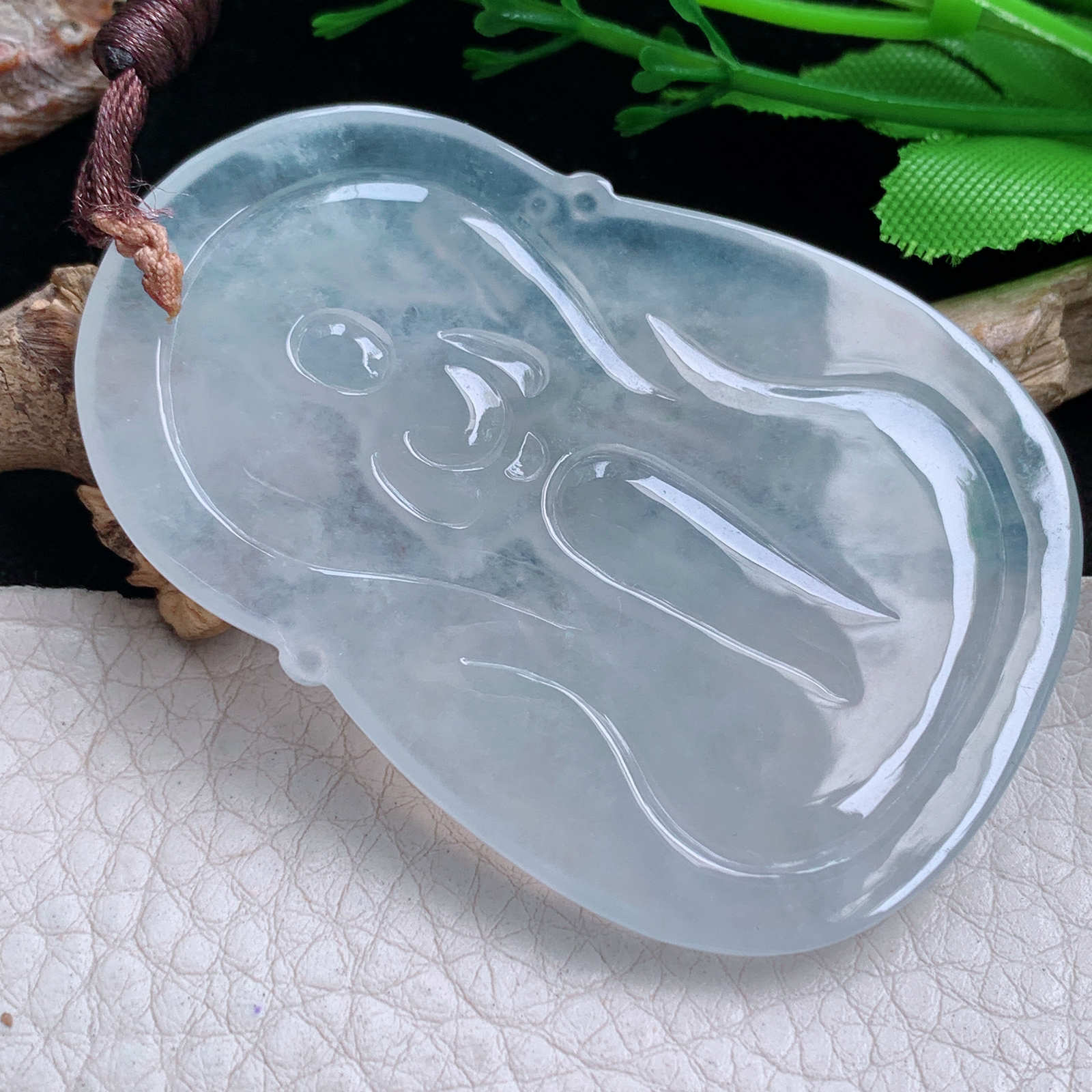 bg实拍62.3*543.5*6缅甸翡翠精雕冰种千手观音 生肖守护神玉吊坠 玉挂件