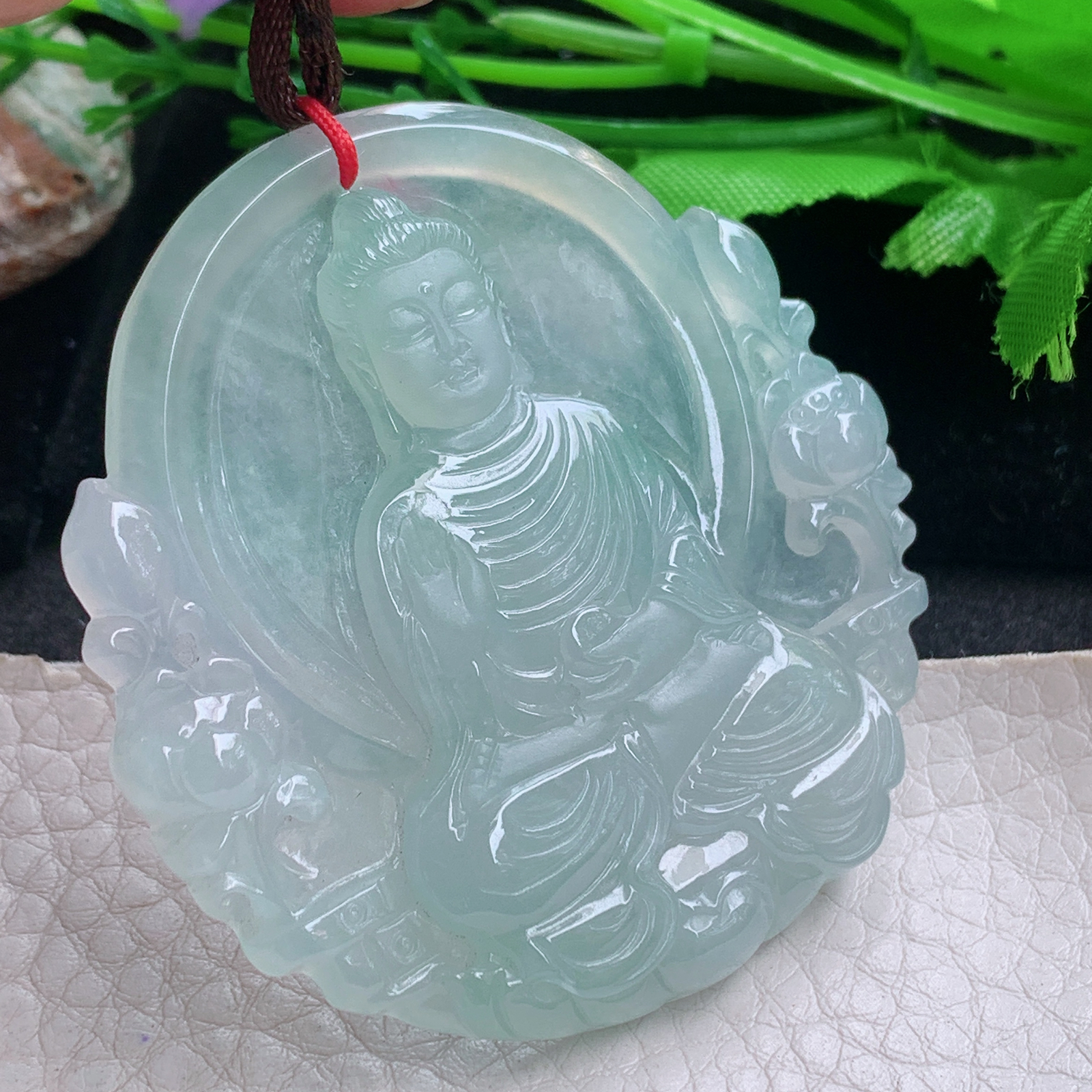 bg实拍54.3*53.2*5.8缅甸翡翠精雕冰晴大日如来佛祖 佛主玉吊坠 玉挂件