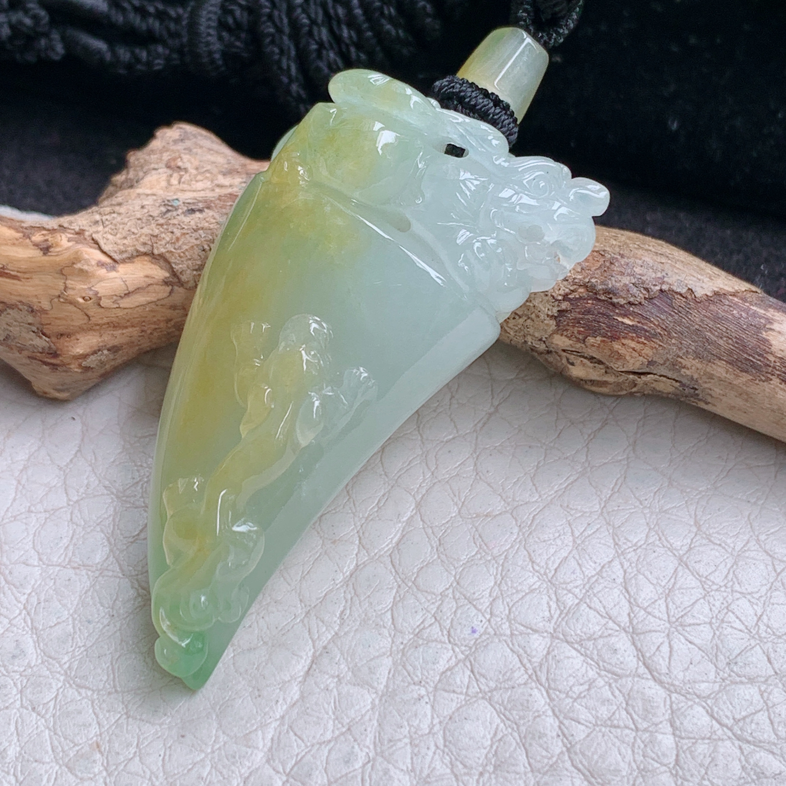 yl实拍43.5*22.8*12缅甸翡翠冰双彩生意兴隆龙牙 龙牌玉吊坠 玉挂件