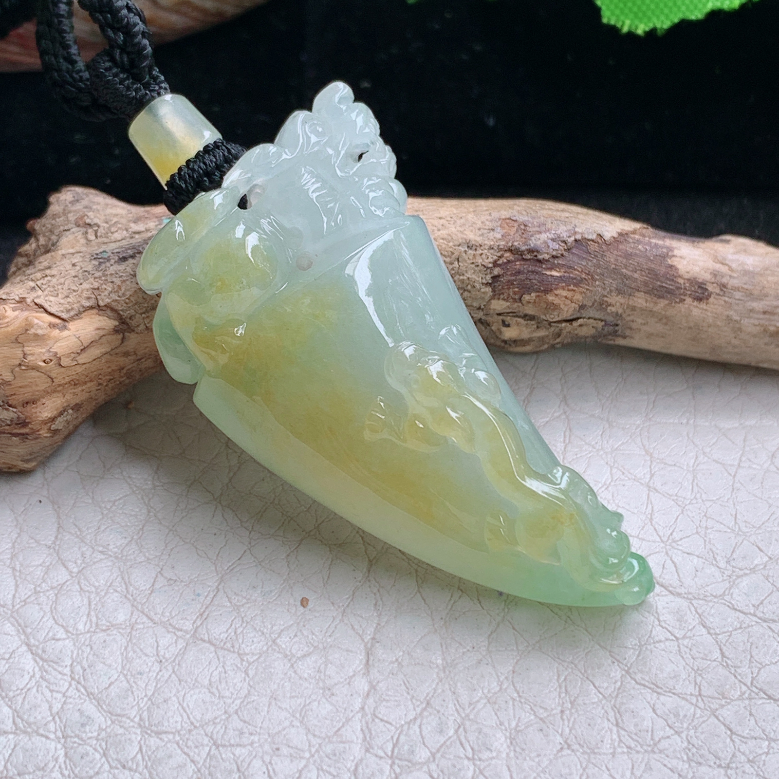 yl实拍43.5*22.8*12缅甸翡翠冰双彩生意兴隆龙牙 龙牌玉吊坠 玉挂件