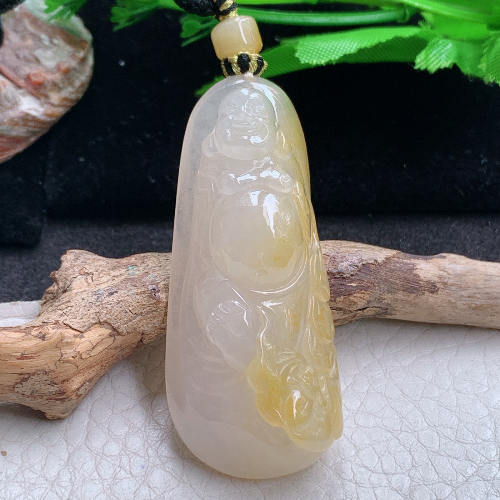 yl实拍54.2*23*15特色缅甸翡翠冰黄立体逍遥佛 站佛玉吊坠 玉挂件