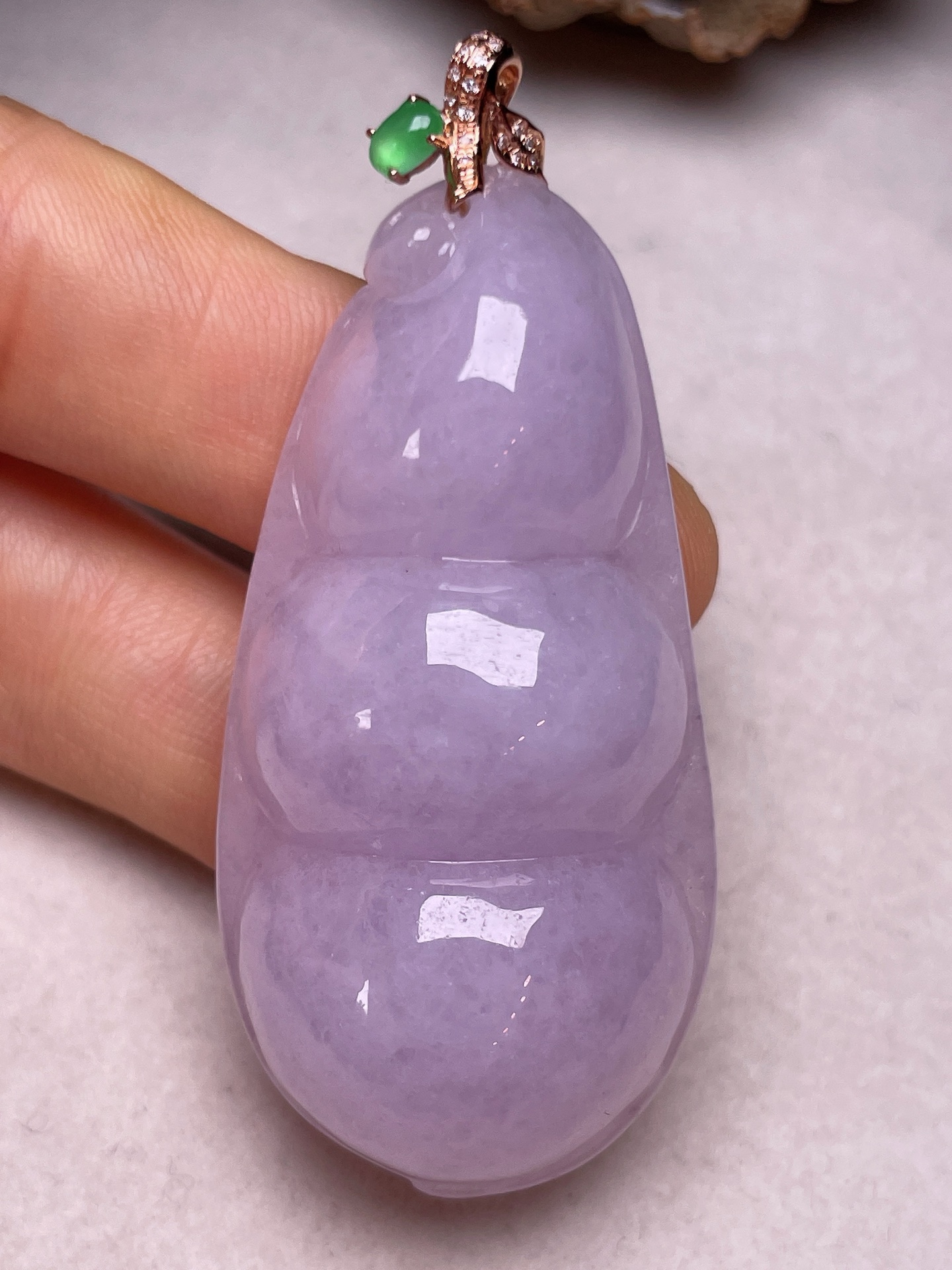 ️ 18K金镶大福豆，冰糯种满紫，无裂，一手货源长57.5，裸石尺寸52.7/25.5/13，编号