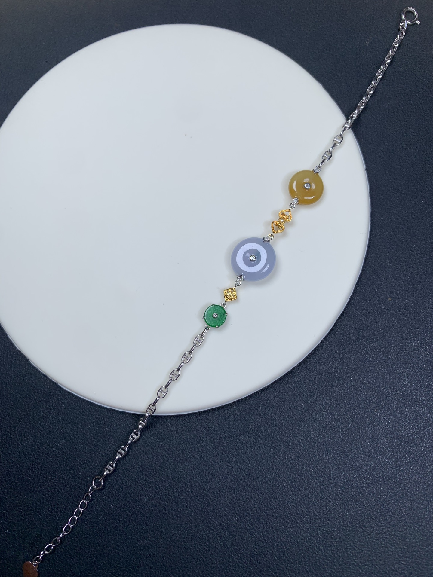 18k金镶嵌冰紫起光平安扣手链长度18厘米