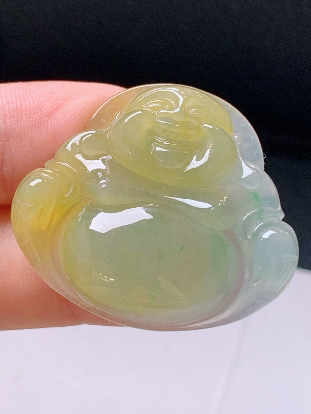 ️ 冰黄翡佛公，无裂色正水润，裸石30.3-34.2-7.6