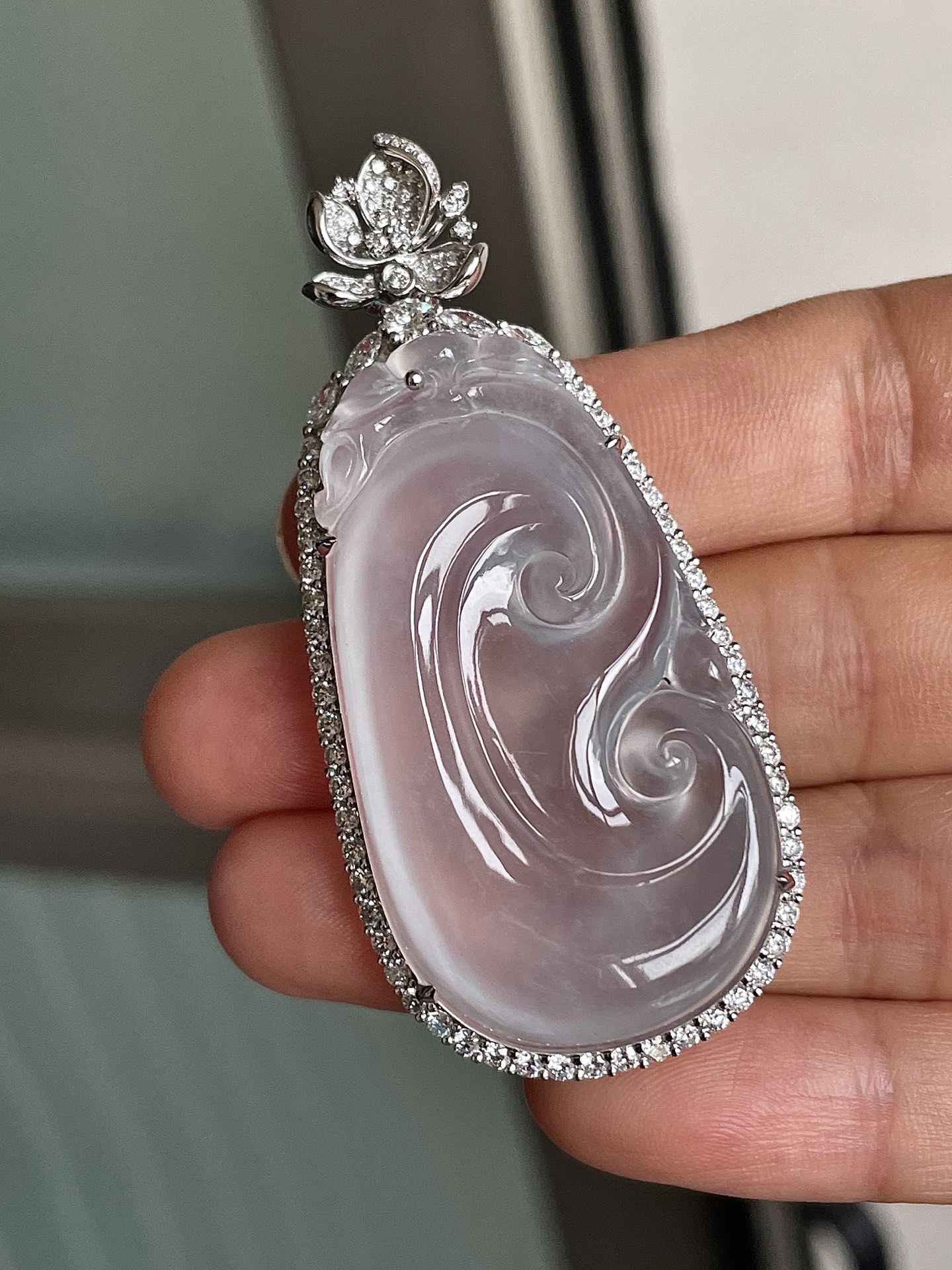 ️如意吊坠，18k金镶嵌，水润，饱满，无裂，裸石尺寸43.5/23.5/6--58.7/26.8/