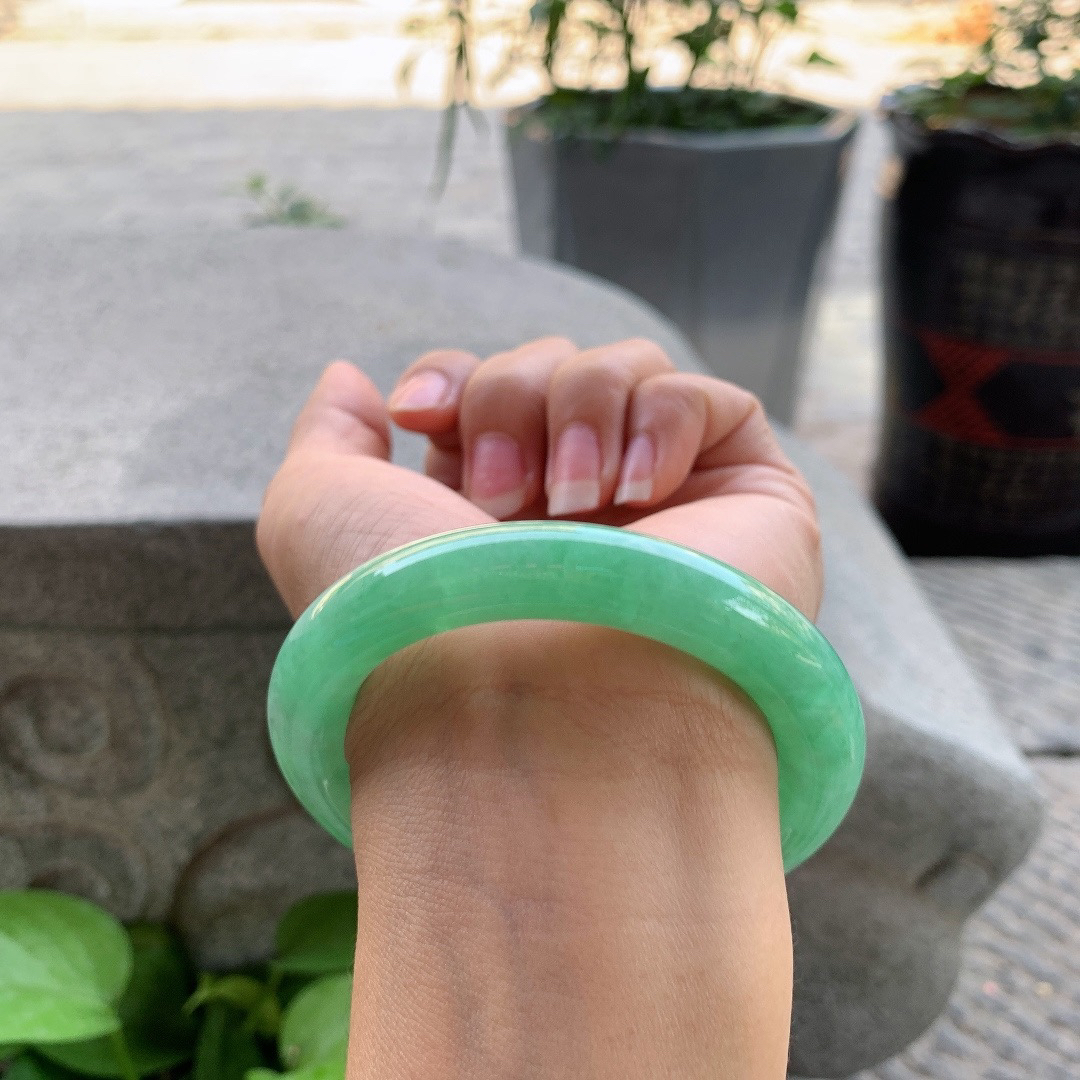 圈口55.5-11.1 【满绿圆条手镯】圆条55 56可戴