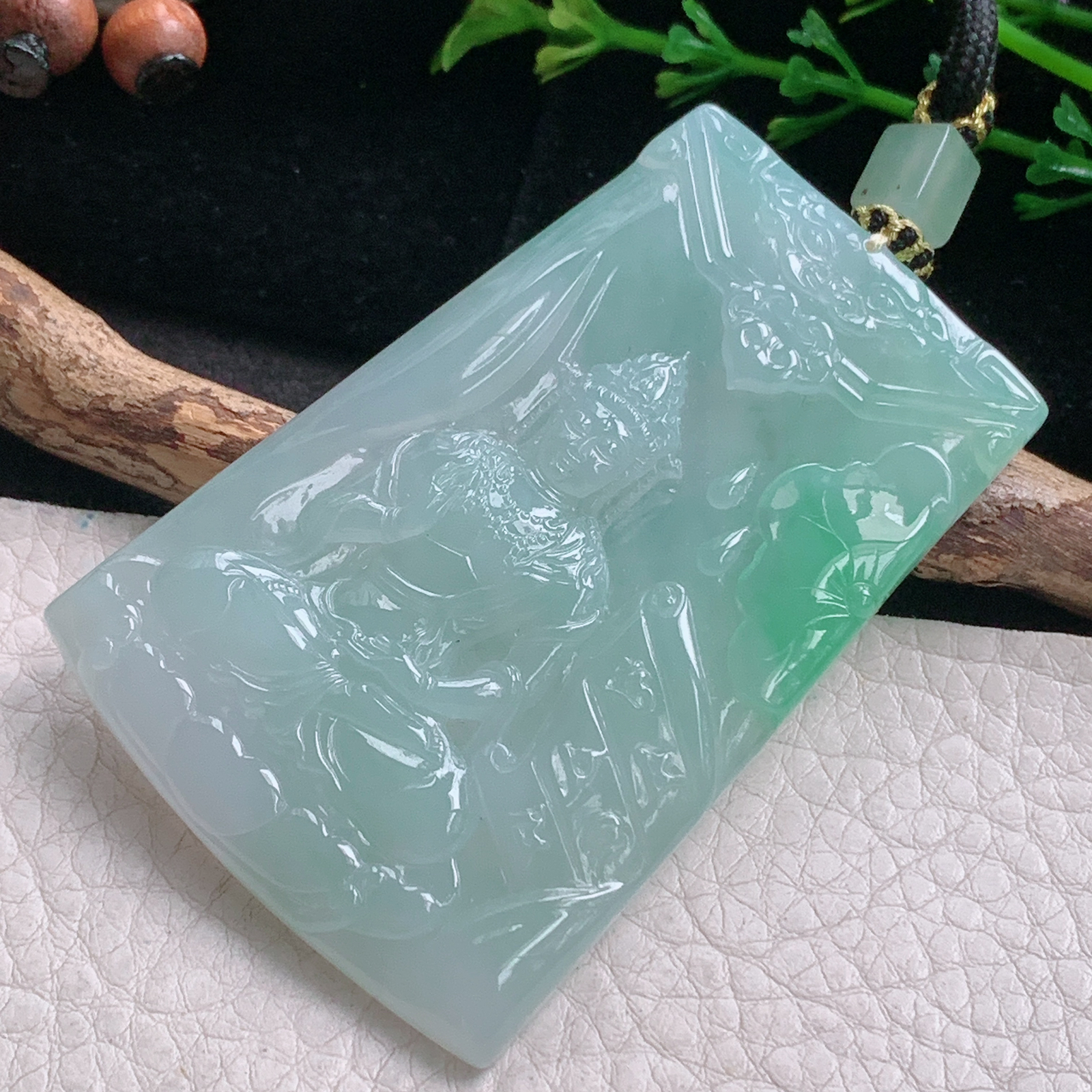 yl实拍65.8*44.8*5.6缅甸翡翠冰飘绿观音菩萨吊坠